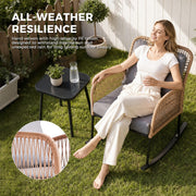 PAZDQ 3-Piece Patio Rocking Bistro Set, Outdoor Hand-Woven PE Wicker Furniture, All-Weather Rattan Bistro Sets & Minimalist Side Table for Porch, Garden, Backyard, Grey