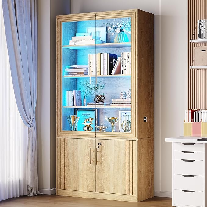 71" Glass Door Display Cabinet with LED Lights & Lock