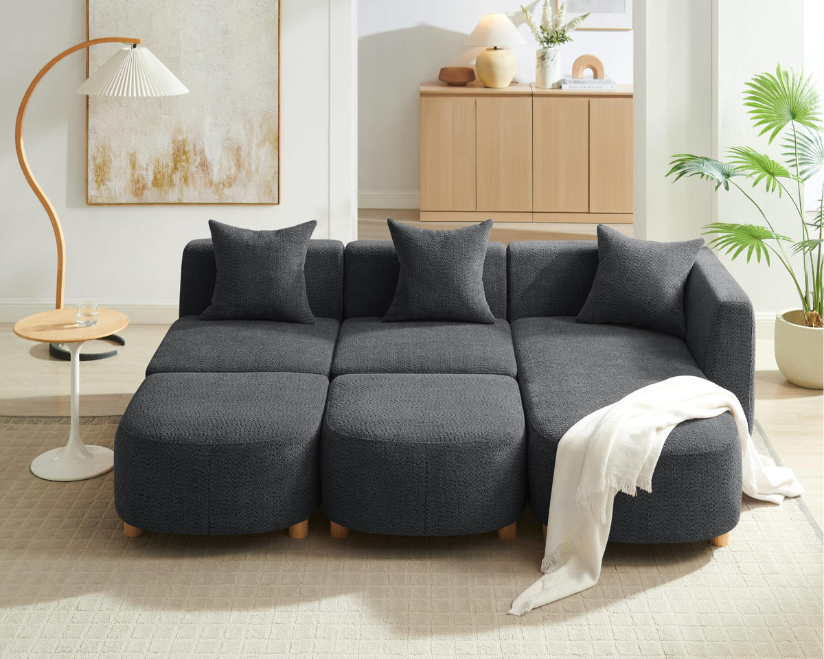 VANOMi 109.84" Modular Sectional Sofa with Pillows, 5-Seater, Dark Gray