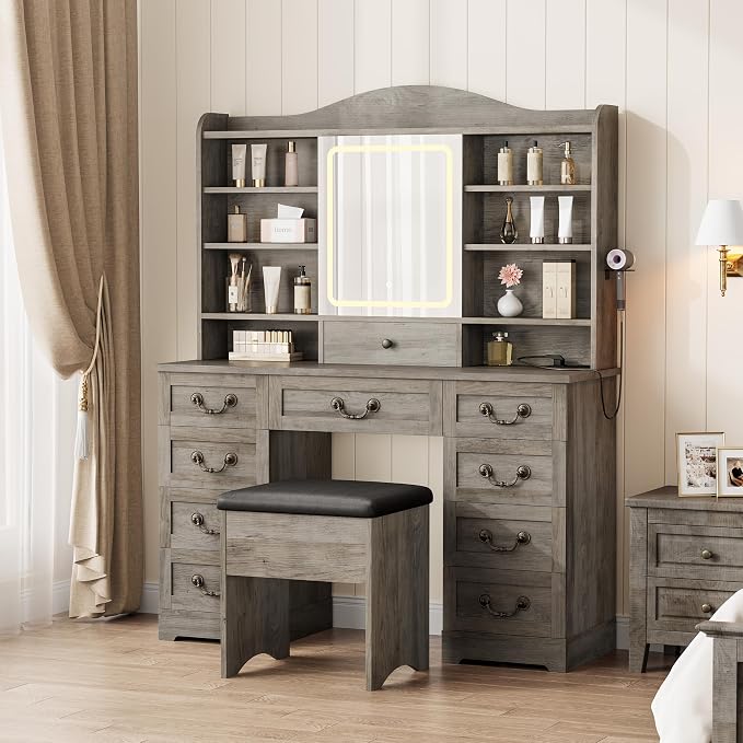 Lighted Makeup Vanity with Stool