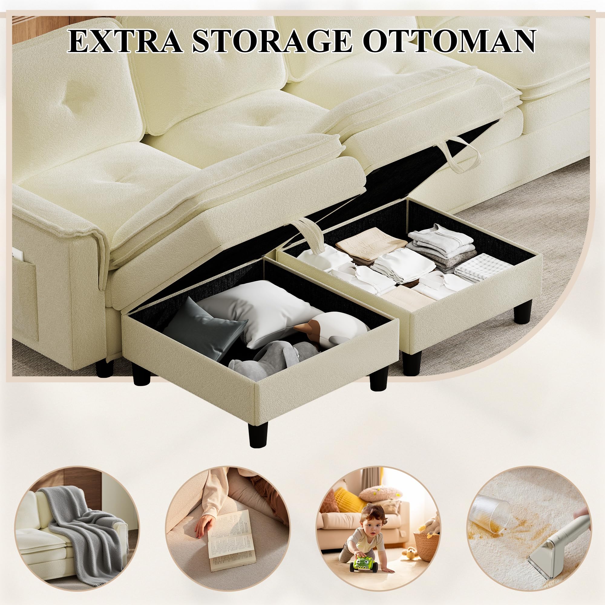 100" Modular Sectional Sofa with Storage Ottoman
