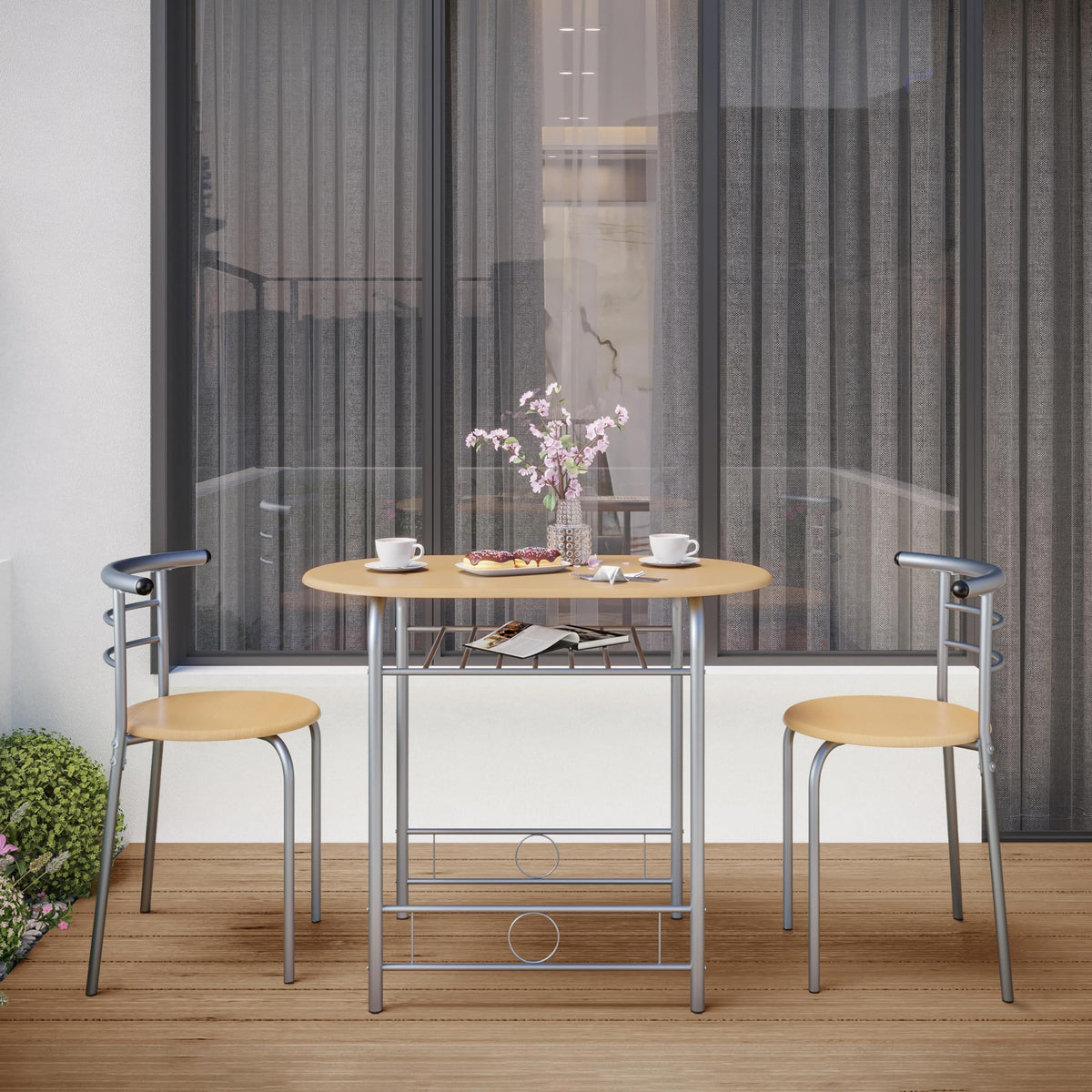 Yaheetech 3 Piece Dining Table Set for 2, Small Table and Chairs, Natural