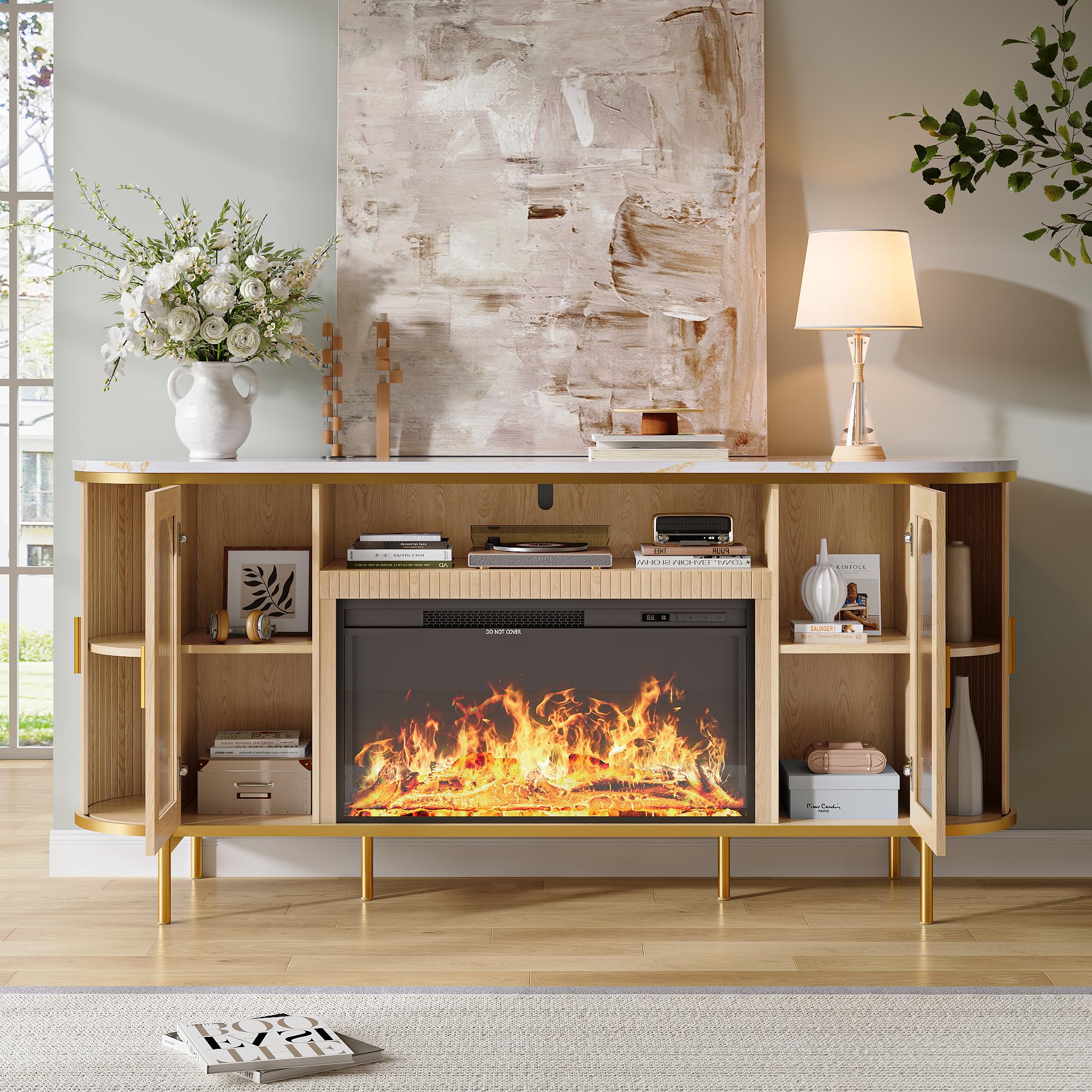 70" Fluted TV Stand with Electric Fireplace