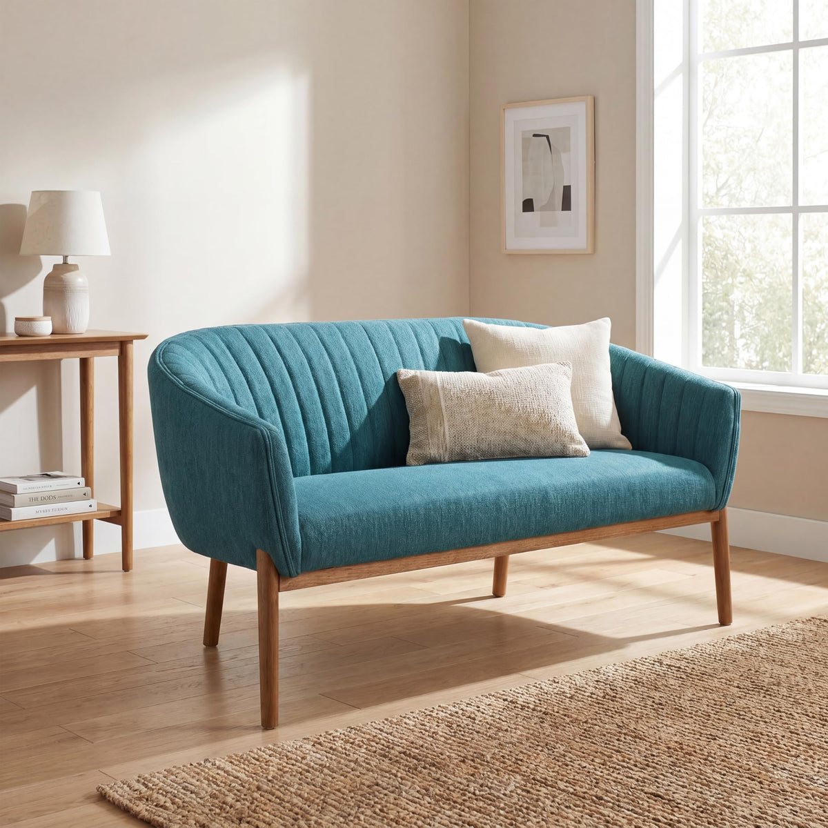 Teal Channel-Stitched Loveseat