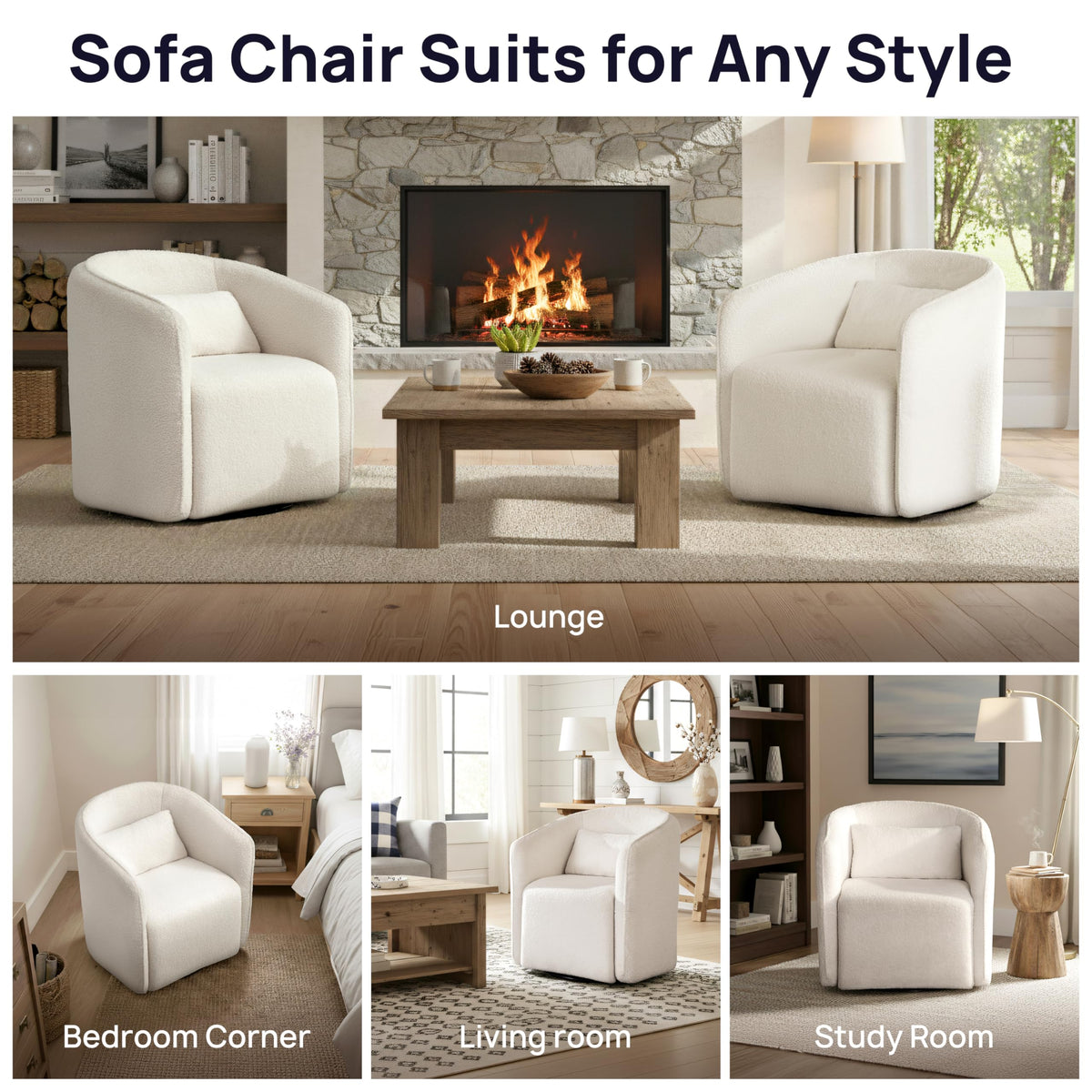 Boucle Swivel Storage Chair