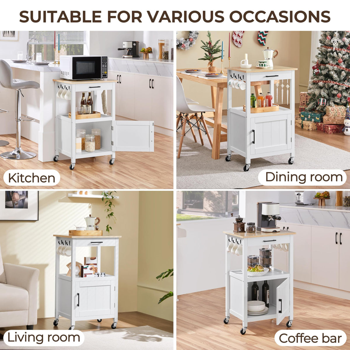 White Rolling Kitchen Island Cart