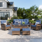 Wicker Patio Conversation Set with Swivel Chairs & Ottomans