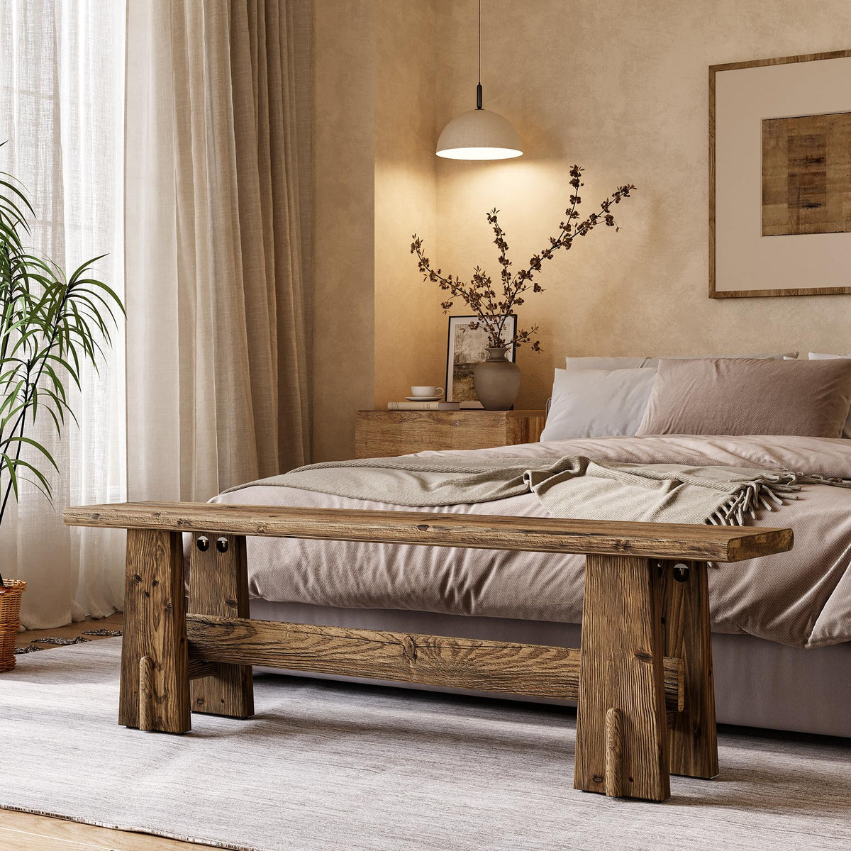 Rustic Solid Wood Bench
