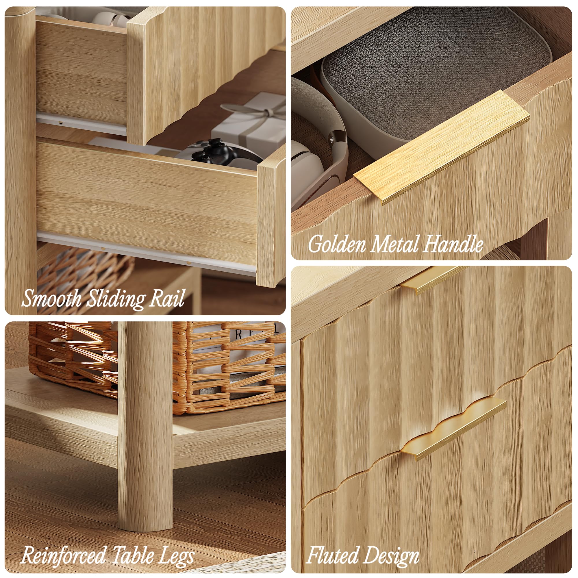 Tall Nightstand with Charging Station & 2 Drawers