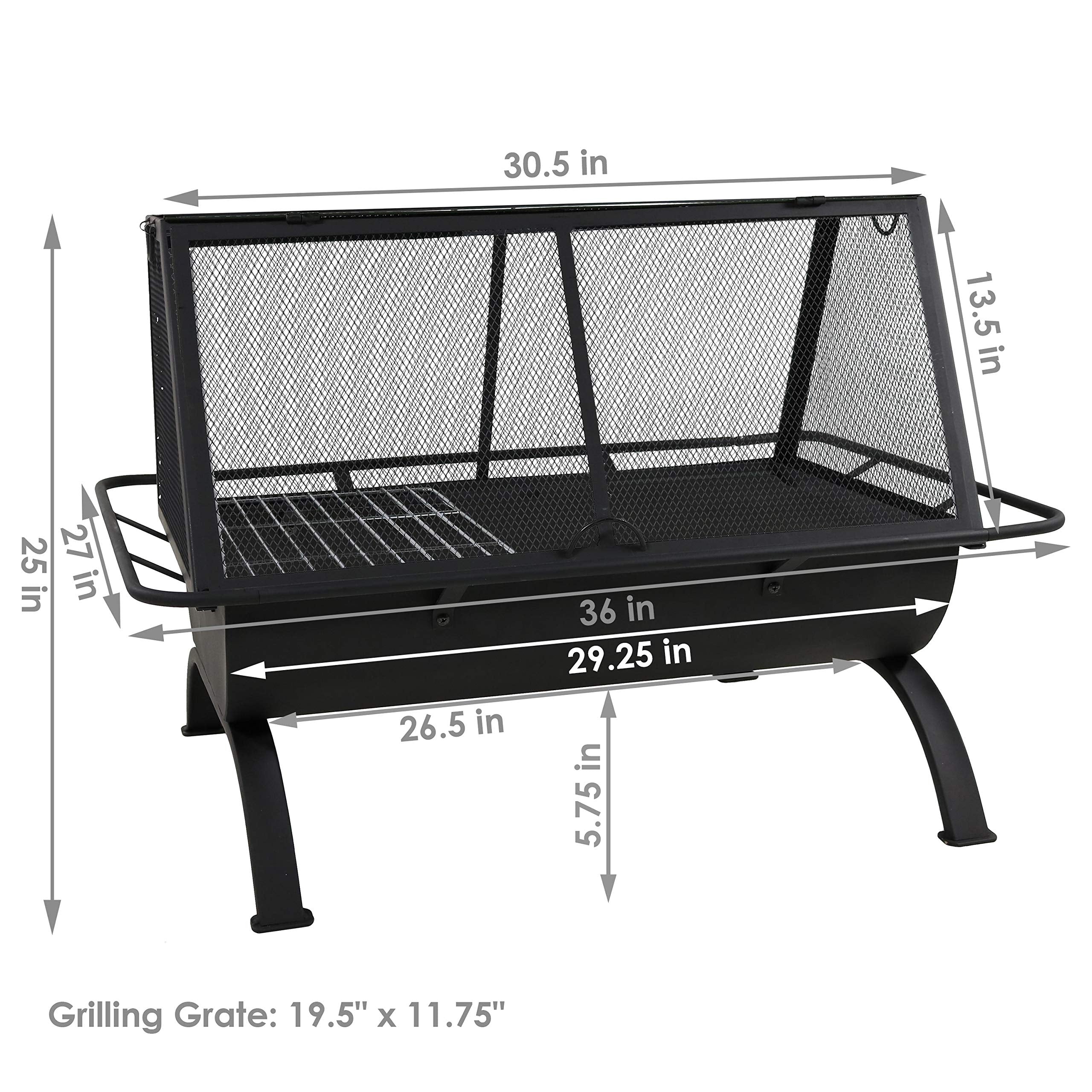Rectangular Steel Outdoor Fire Pit with Grill Grate