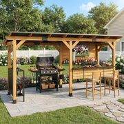 Cedar Wood Outdoor Bar Gazebo with Steel Roof