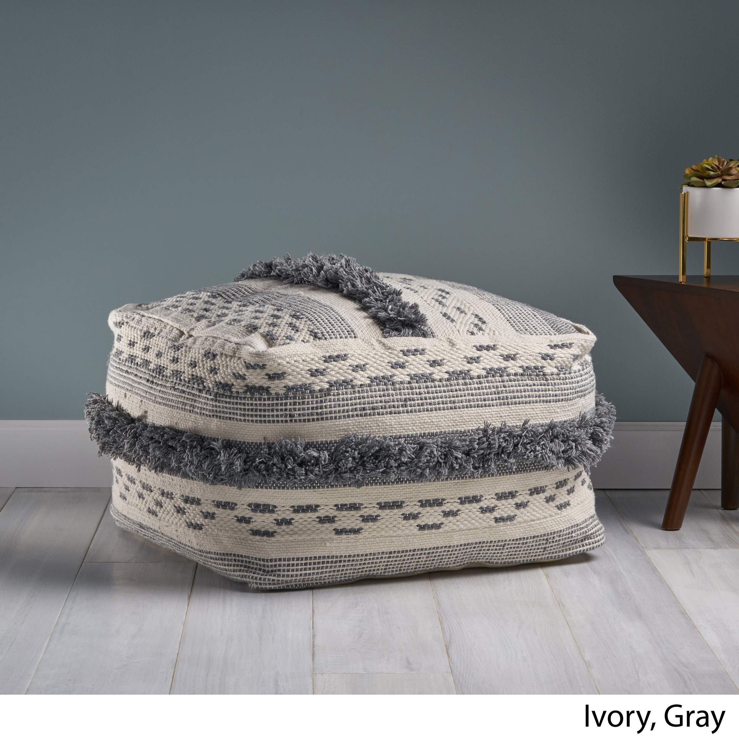 Handmade Boho Wool & Cotton Pouf Ottoman