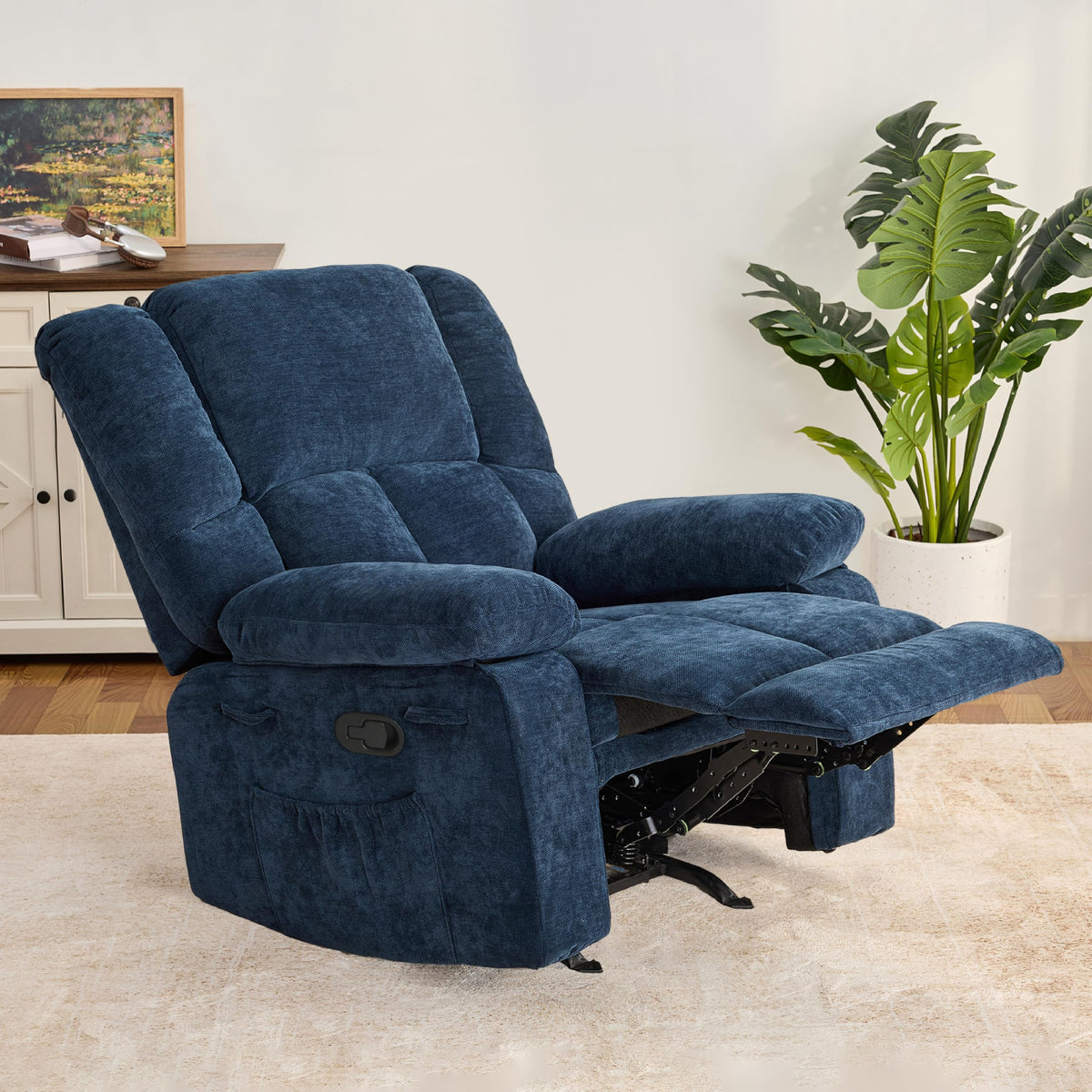 zzlay Velevt Rocker Recliner Chair, Wide Manual Recliner with Side Pockets