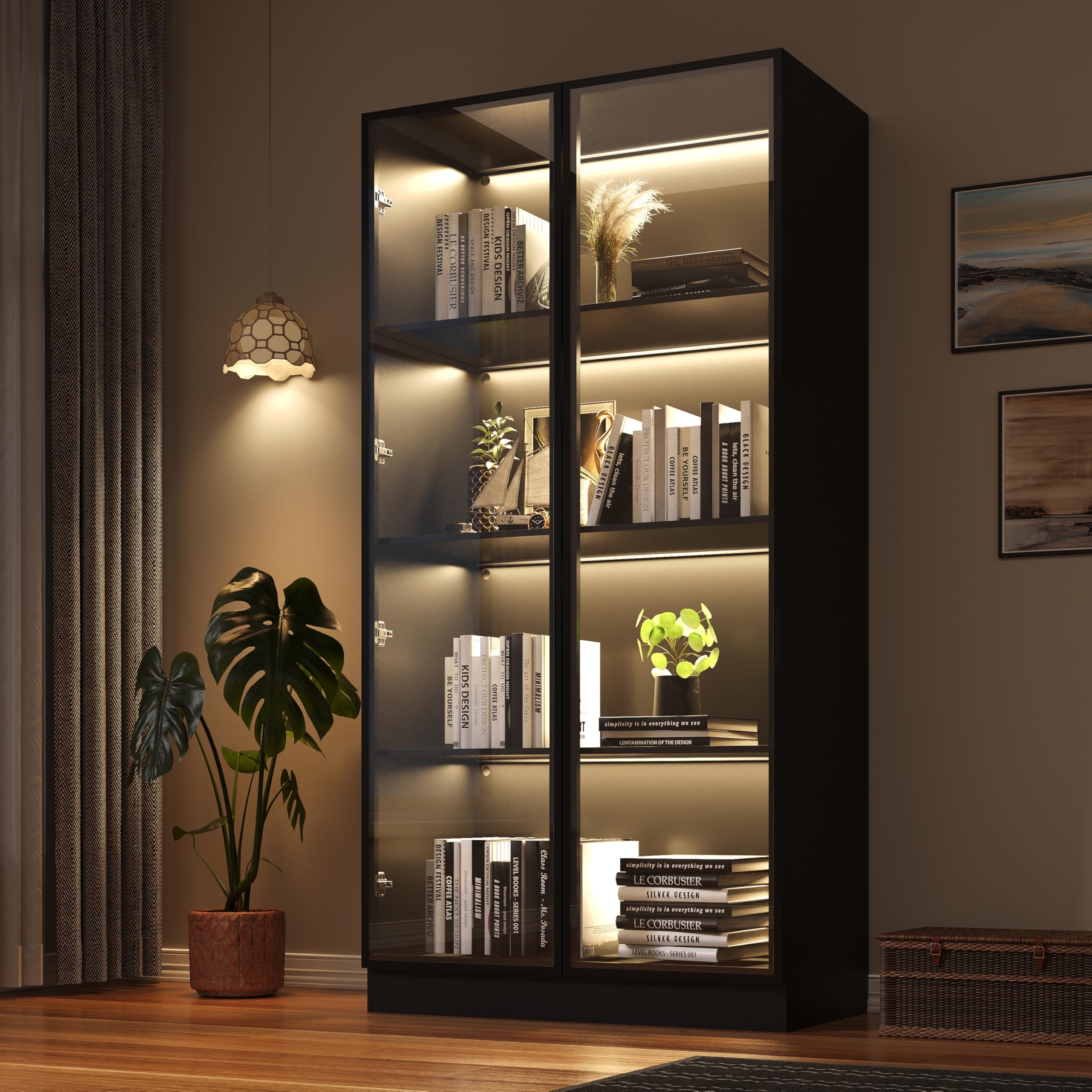Glass Door Display Cabinet with LED Lights