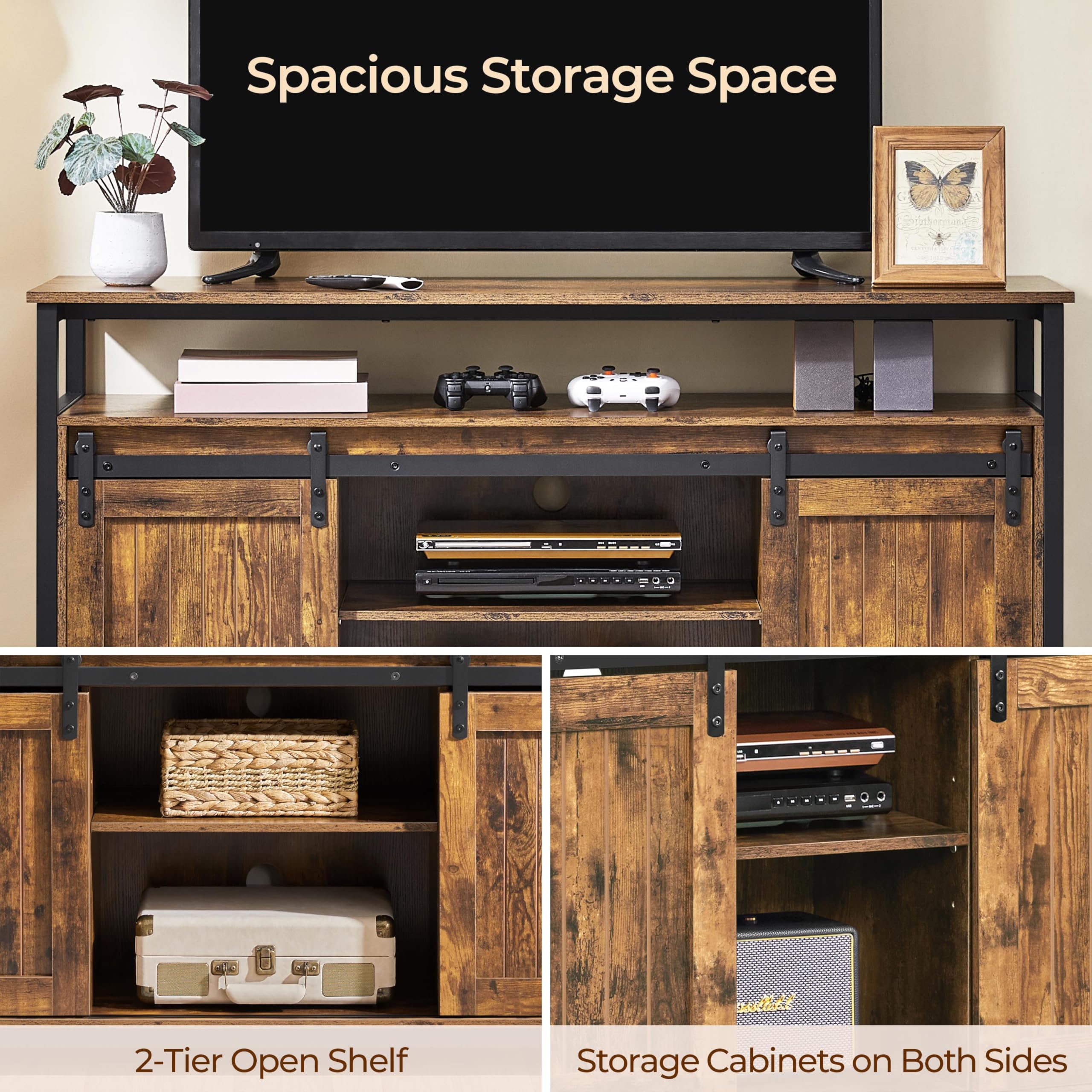 Rustic Brown TV Stand with Sliding Barn Doors