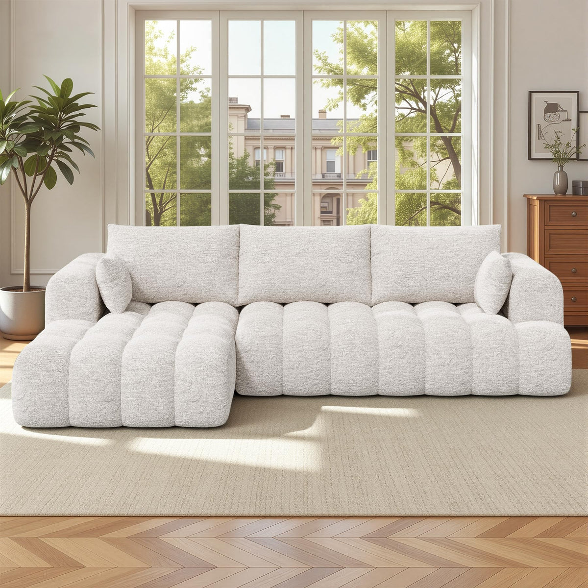 108” Boneless Couch, Cloud Couch with L-Shape Chaise, Modular Sectional Sofa with Oversized Deep Seat,Couch for Living Room Bedroom,No Assembly Required,White