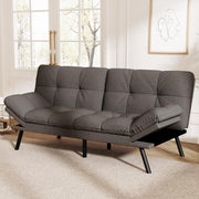 Vipbear Convertible Futon Sofa Bed,Grey Linen Futon Couch with Detachable Cushion,Adjustable Backrest & Armrest,Modern Small Recliner Loveseat Sleeper Couch for Living Room,Office,Apartment
