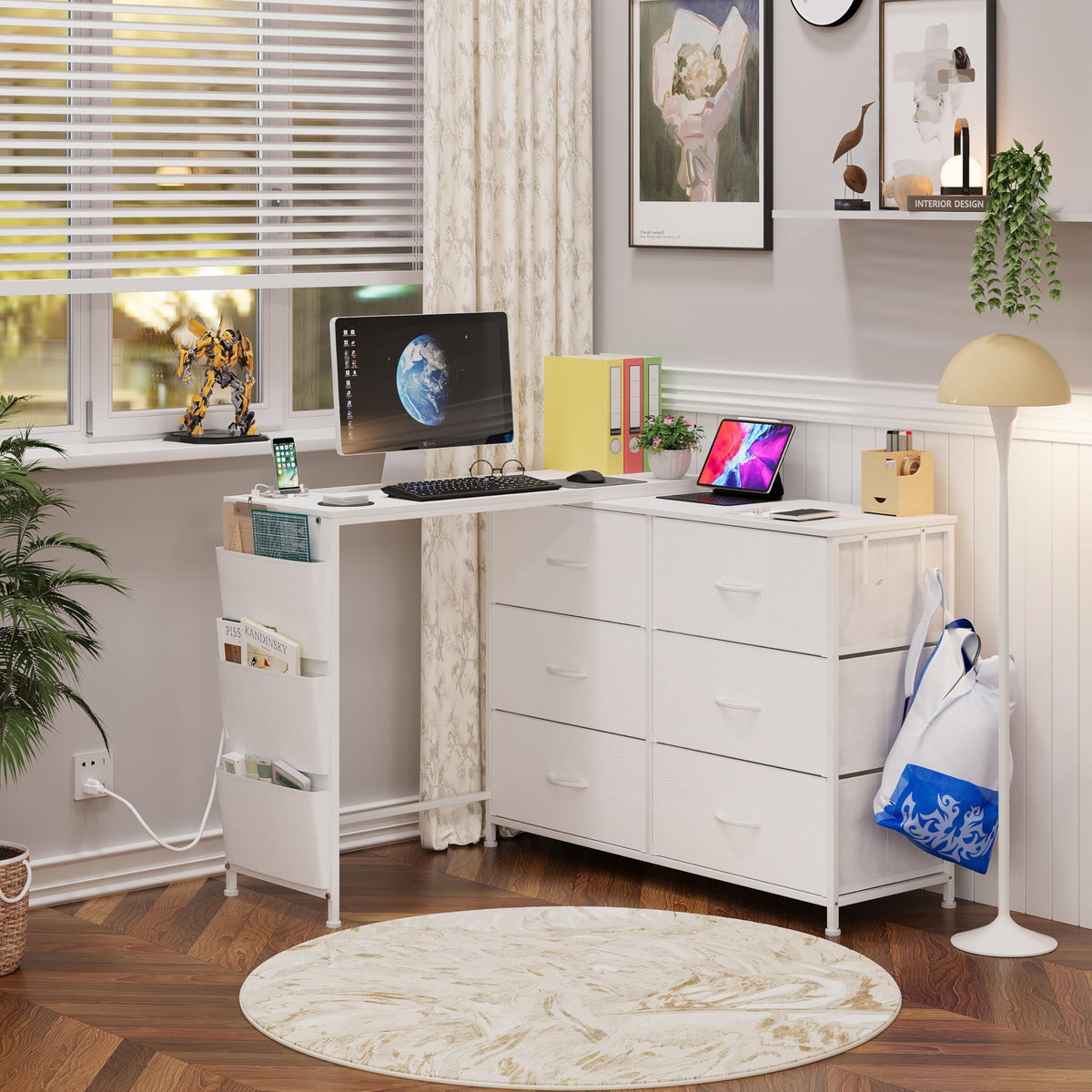 Corner Vanity Desk with 6 Drawers
