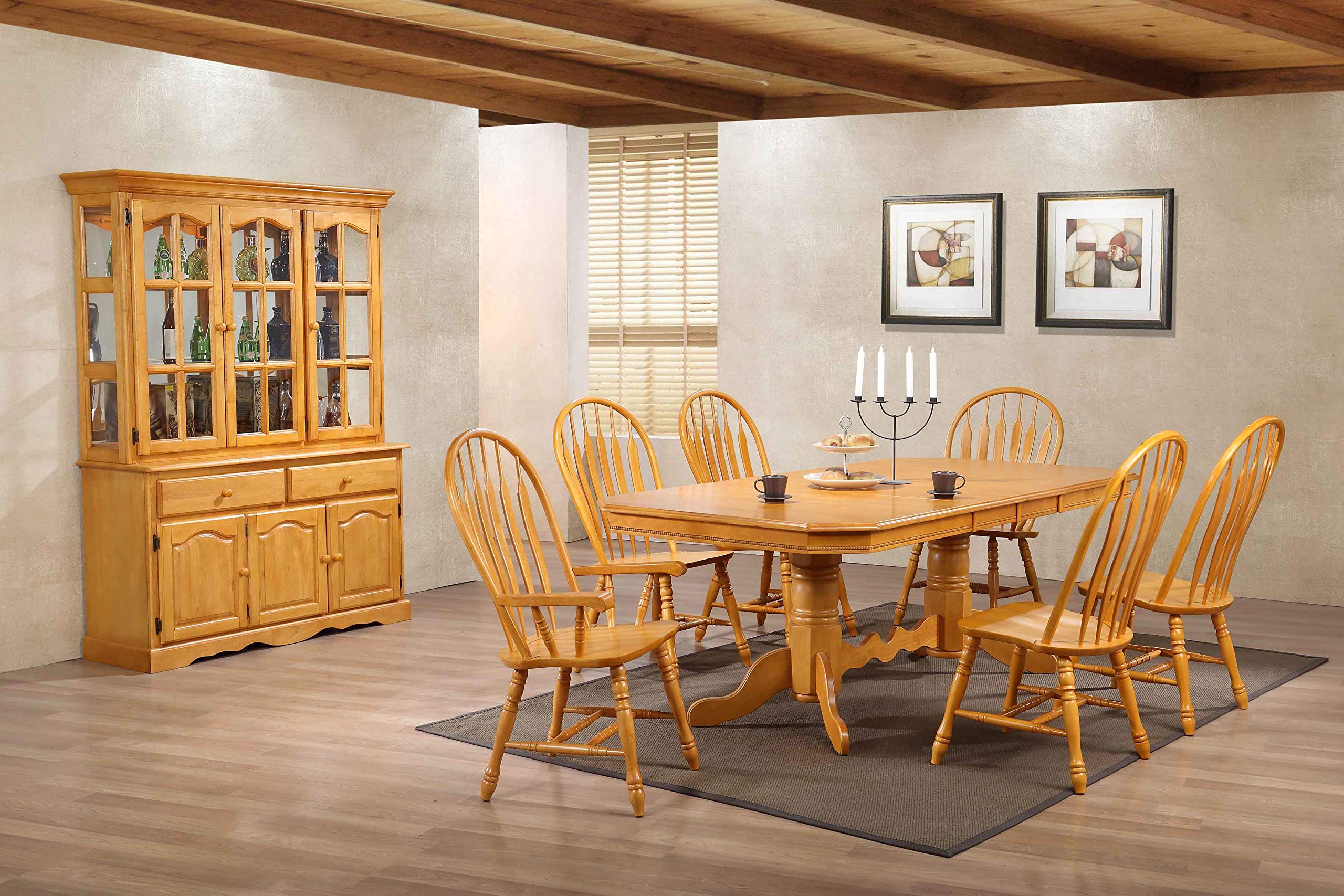 Oak Buffet and Lighted Hutch China Cabinet