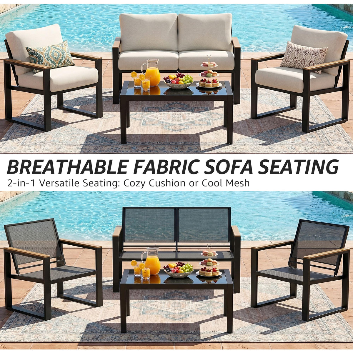 NATURAL EXPRESSIONS 4 Pieces Patio Furniture Sets, Modern Metal Patio Set