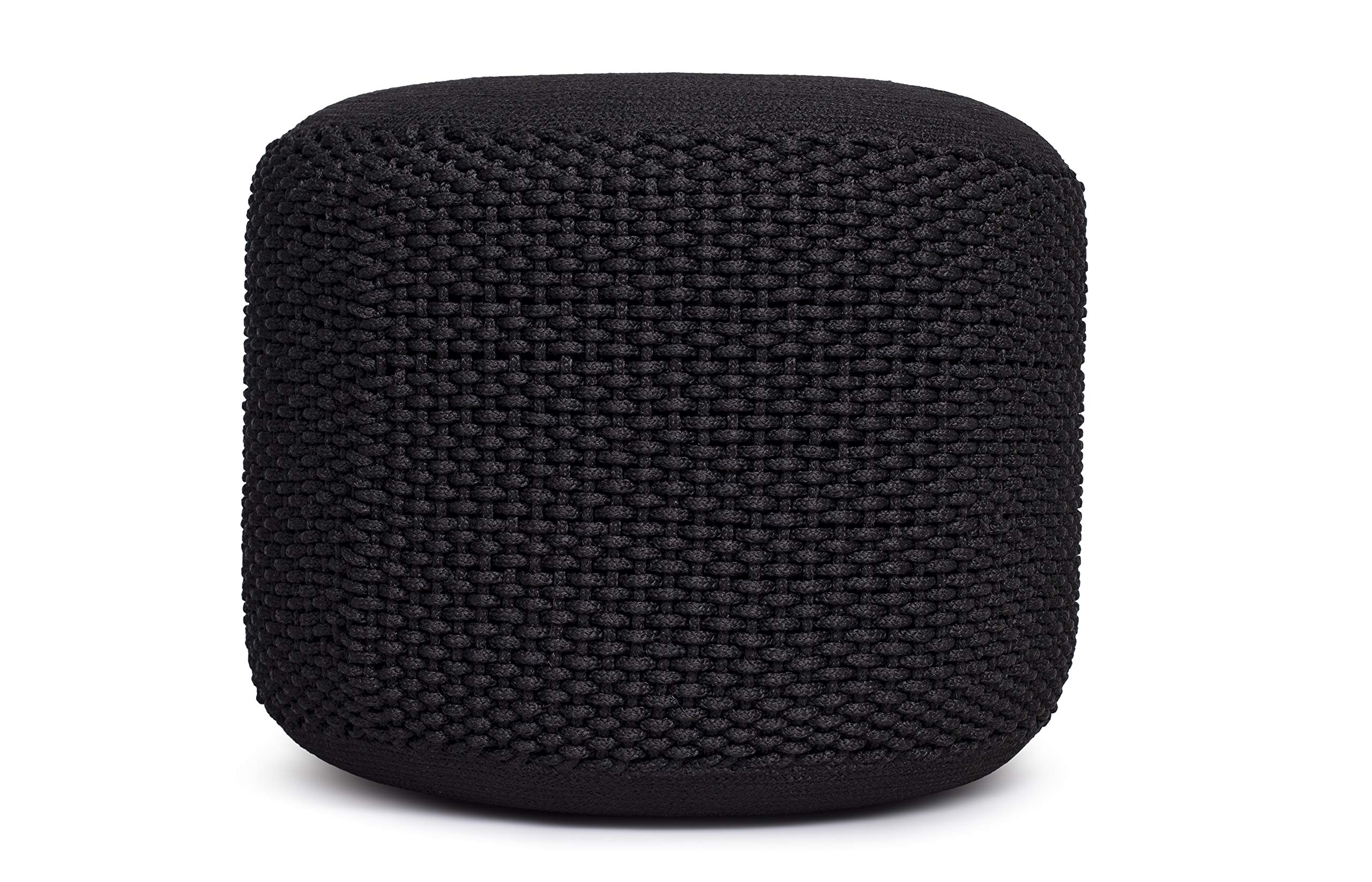 BIRDROCK HOME Outdoor Pouf Ottoman | Hand Woven Waterproof Foot Stool with Bead Bag Filling | Boho Foot Rest for Patio, Living Room, Porch & Outdoor Seating | Lightweight, Soft Stuffed Chair | Black