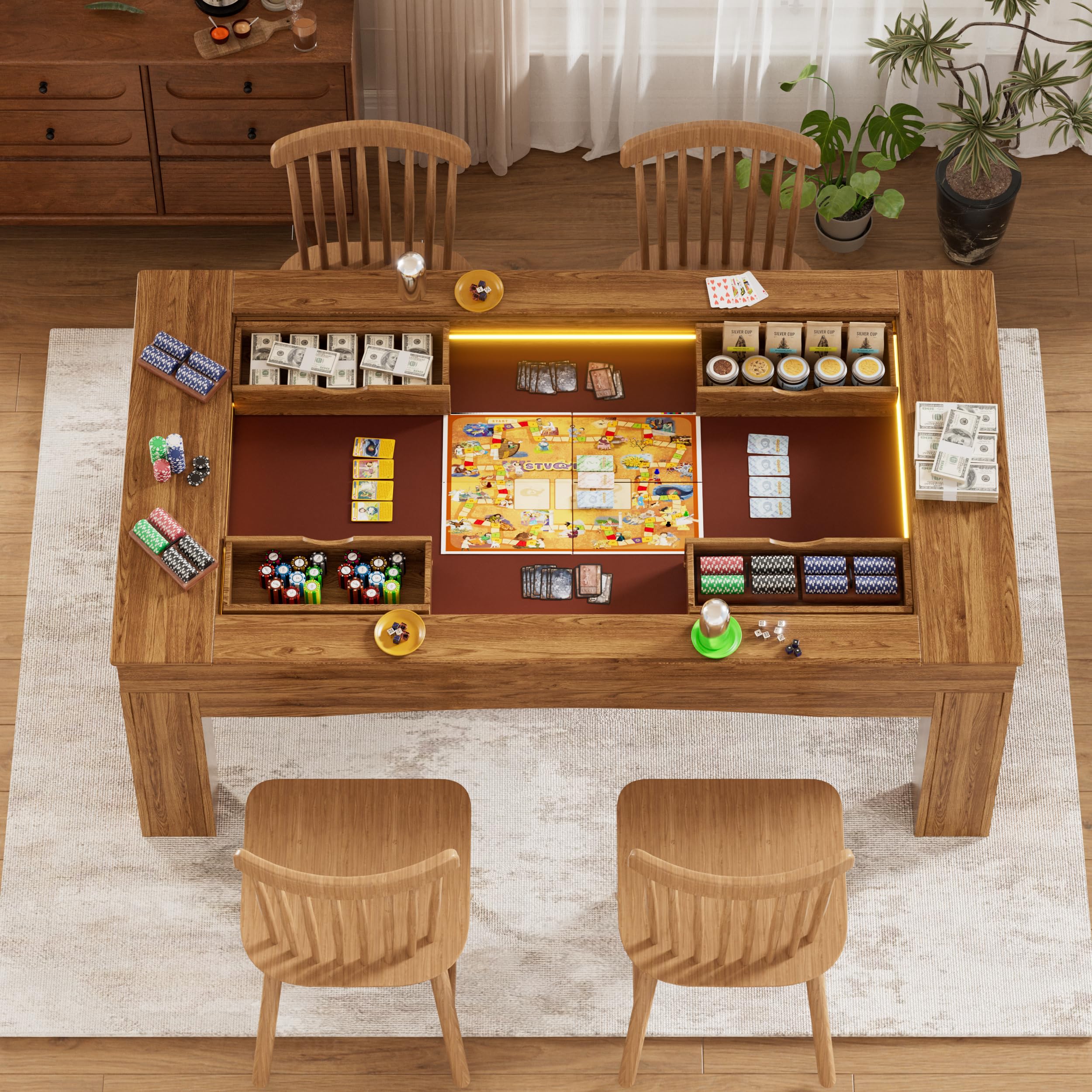 Gaming Dining Table with LED Lights & Removable Top
