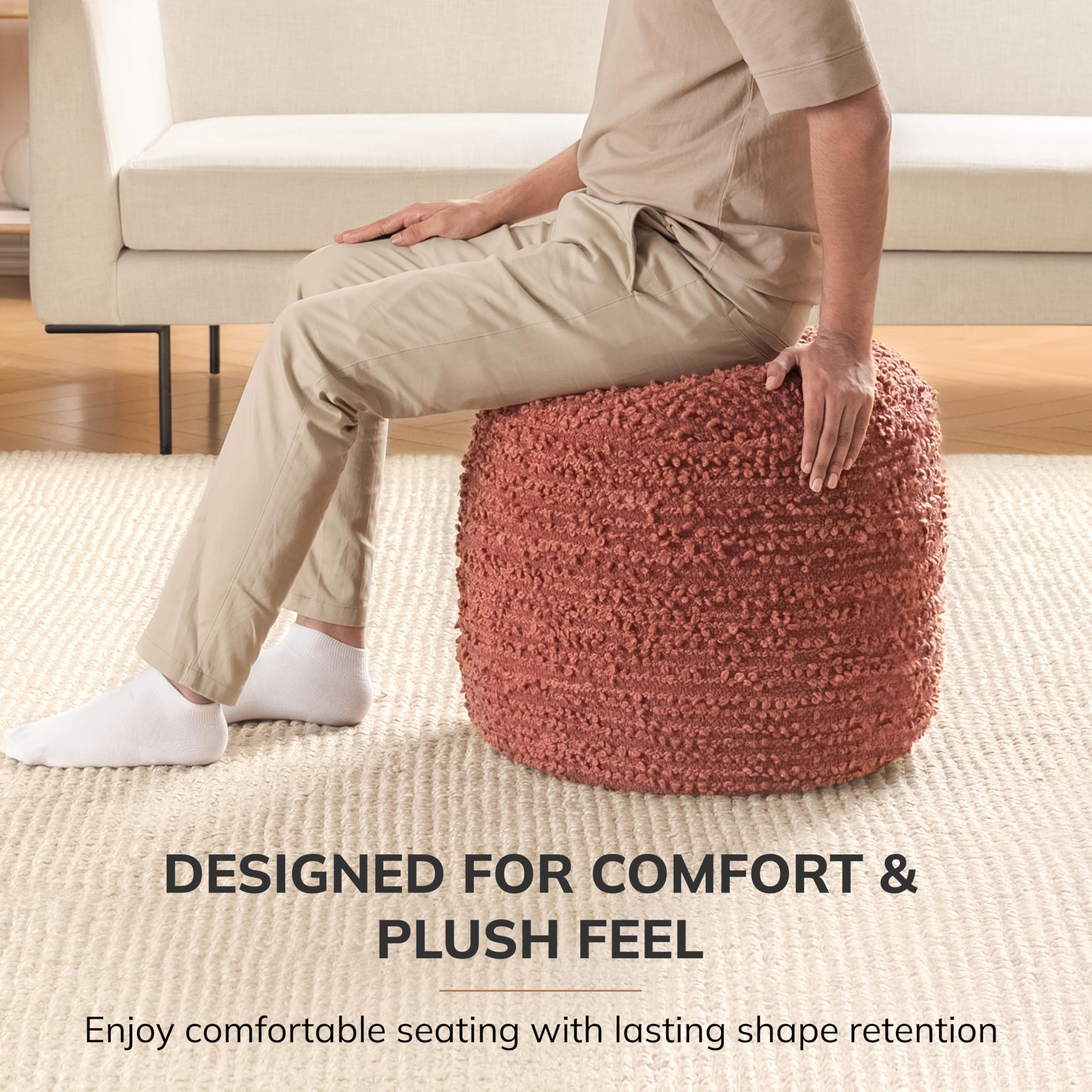 Anji Mountain Pouf Ottoman Foot Rest, Handmade Ottoman Pouf, Comfortable Foot Stool, Decorative Floor Seating for Living Room Decor, Bedroom & Home Décor Accent - Terracotta