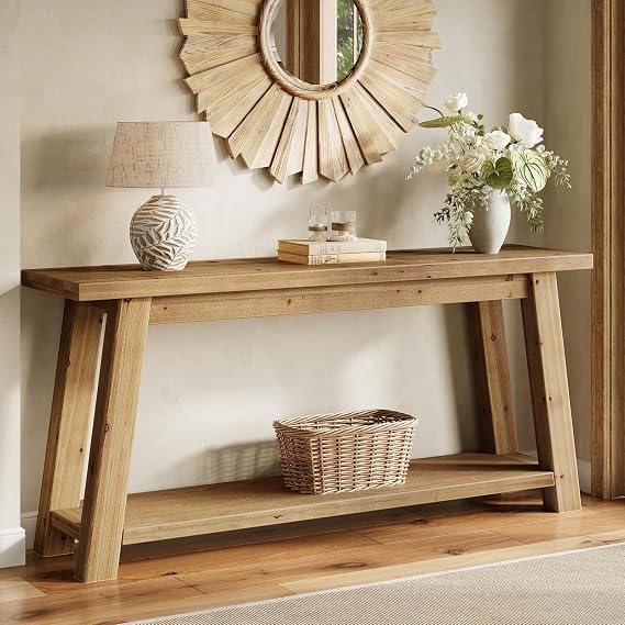 Solid Wood 2-Tier Console Table
