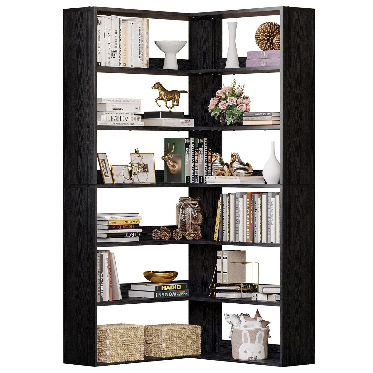 IRONCK Corner Book Shelf 6 Tiers with Baffles