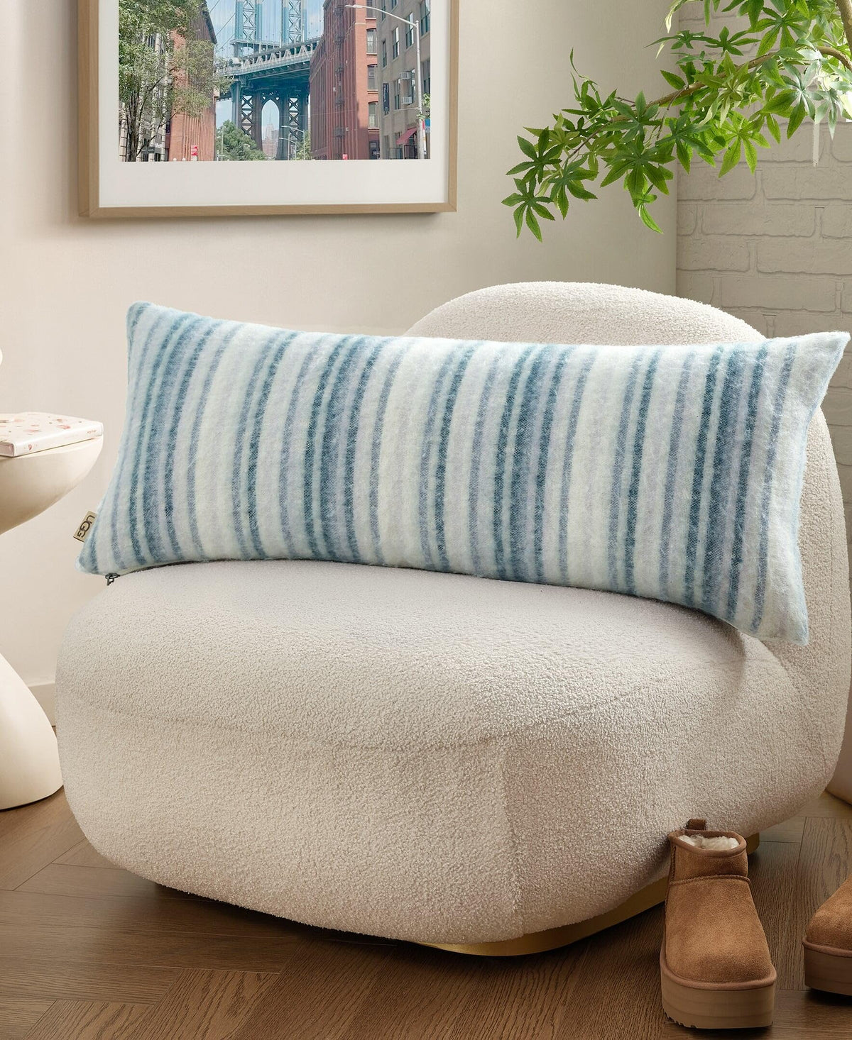 UGG Joana Bolster Knit Throw Pillow, 36" x 14", Blue (Silver Blue)