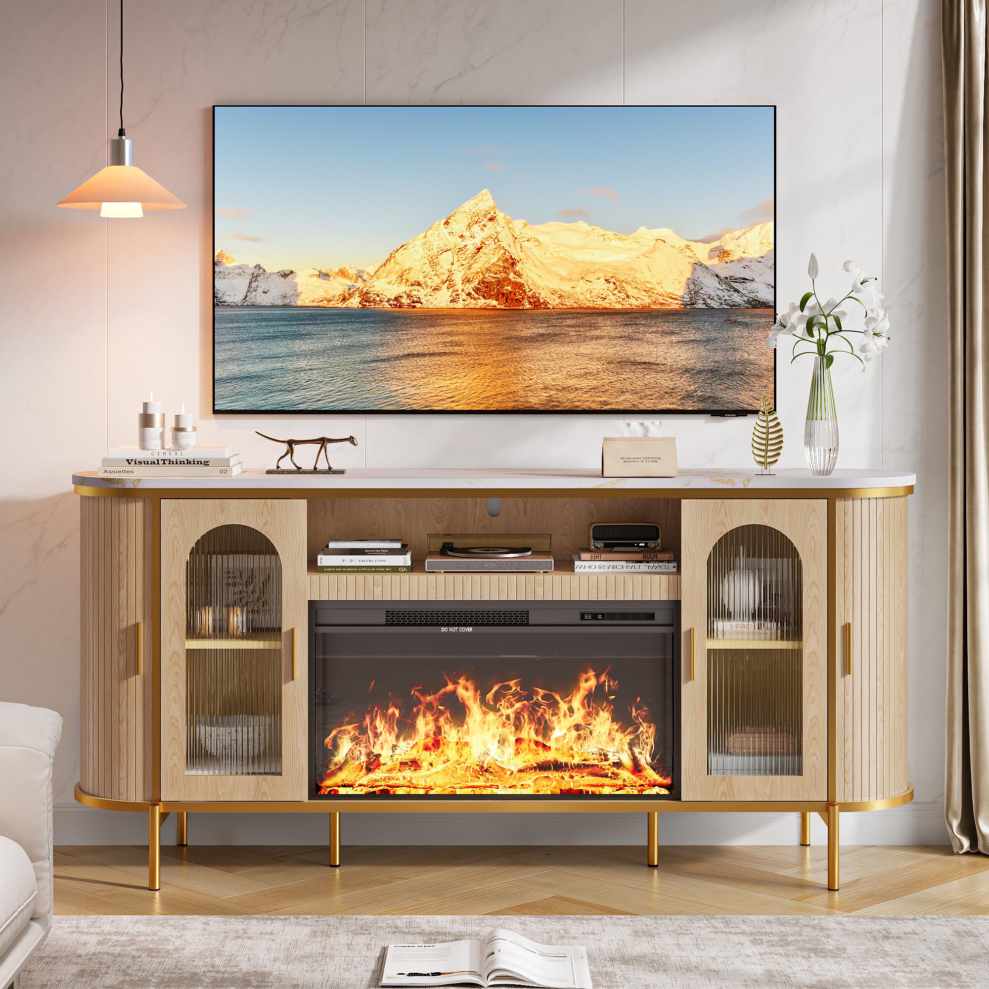 70" Fluted TV Stand with Electric Fireplace