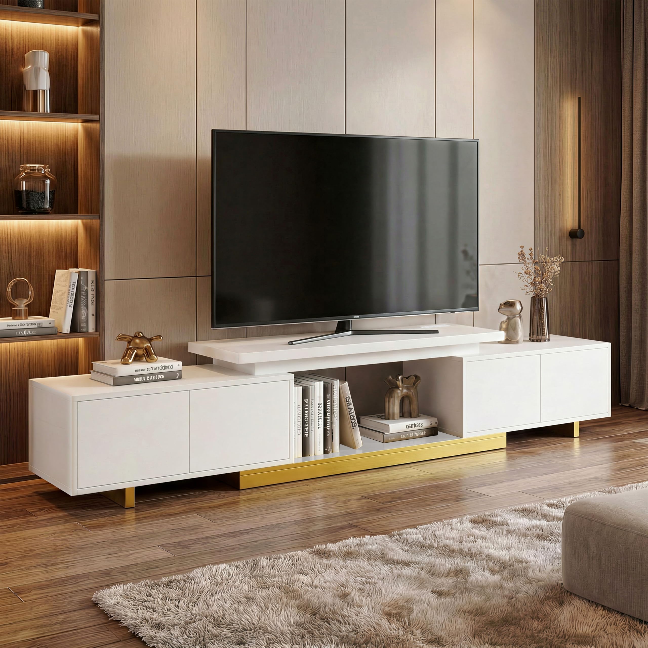 Extendable TV Stand for 55–90" TVs with LED Lights & Charging Station