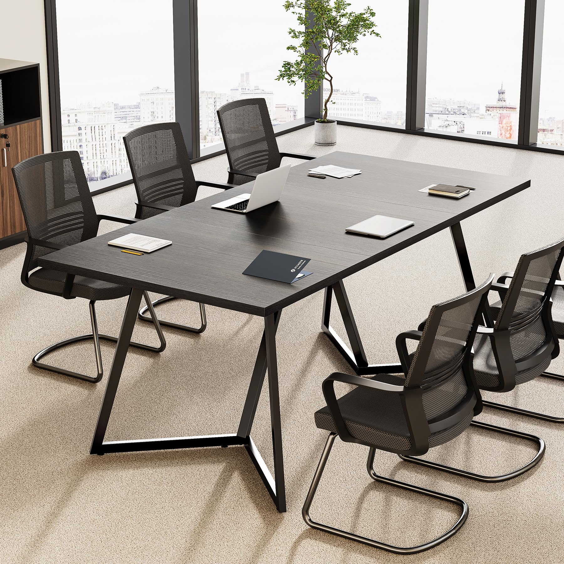 70.86" Rectangular Conference Table with Metal Base