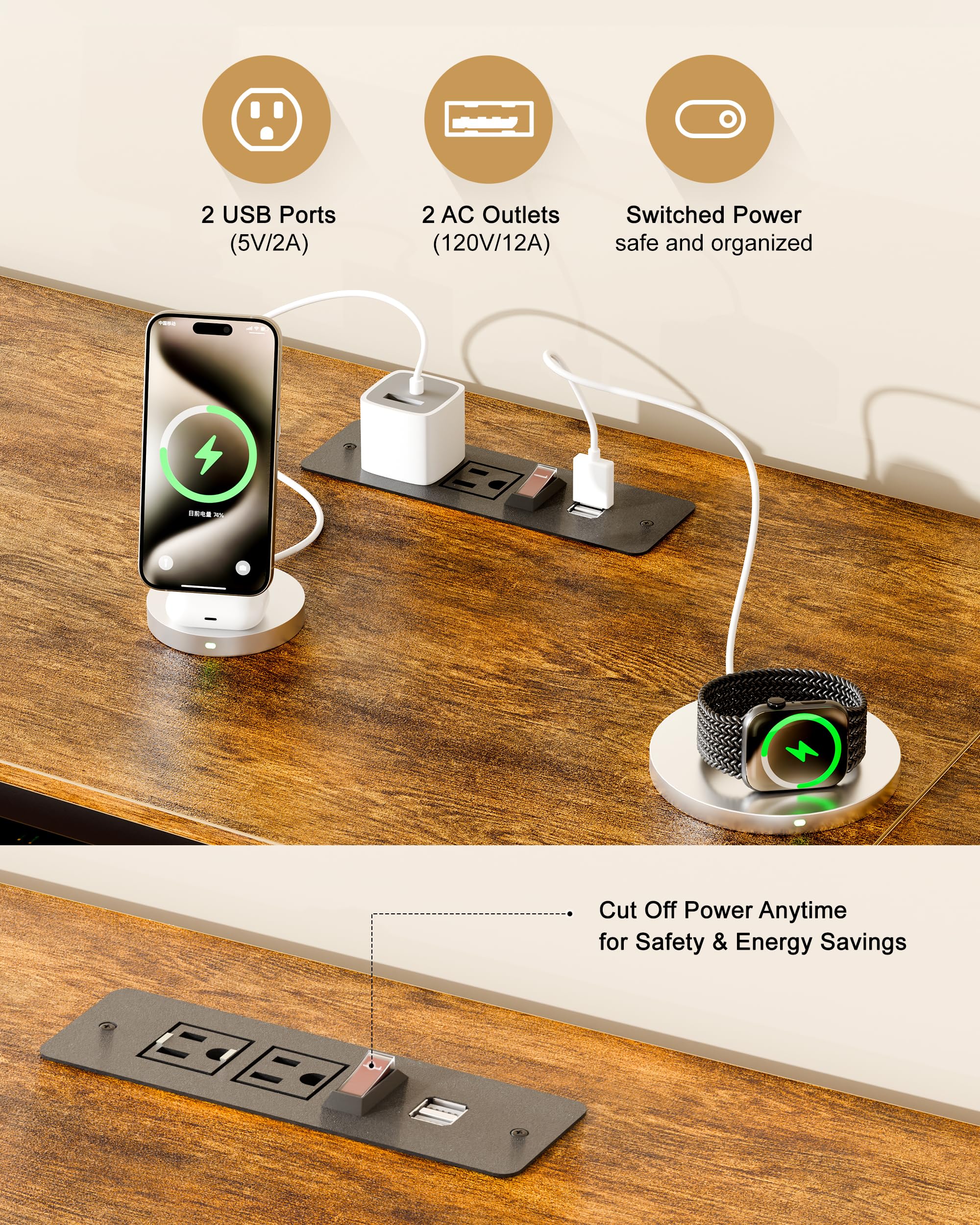 TV Stand with LED Lights & Power Outlets