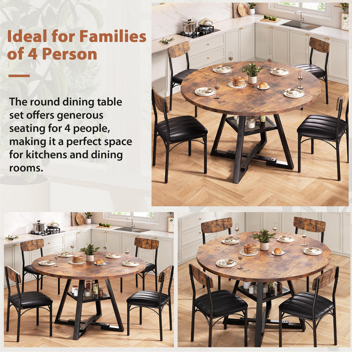 Round Dining Table Set with Upholstered Chairs