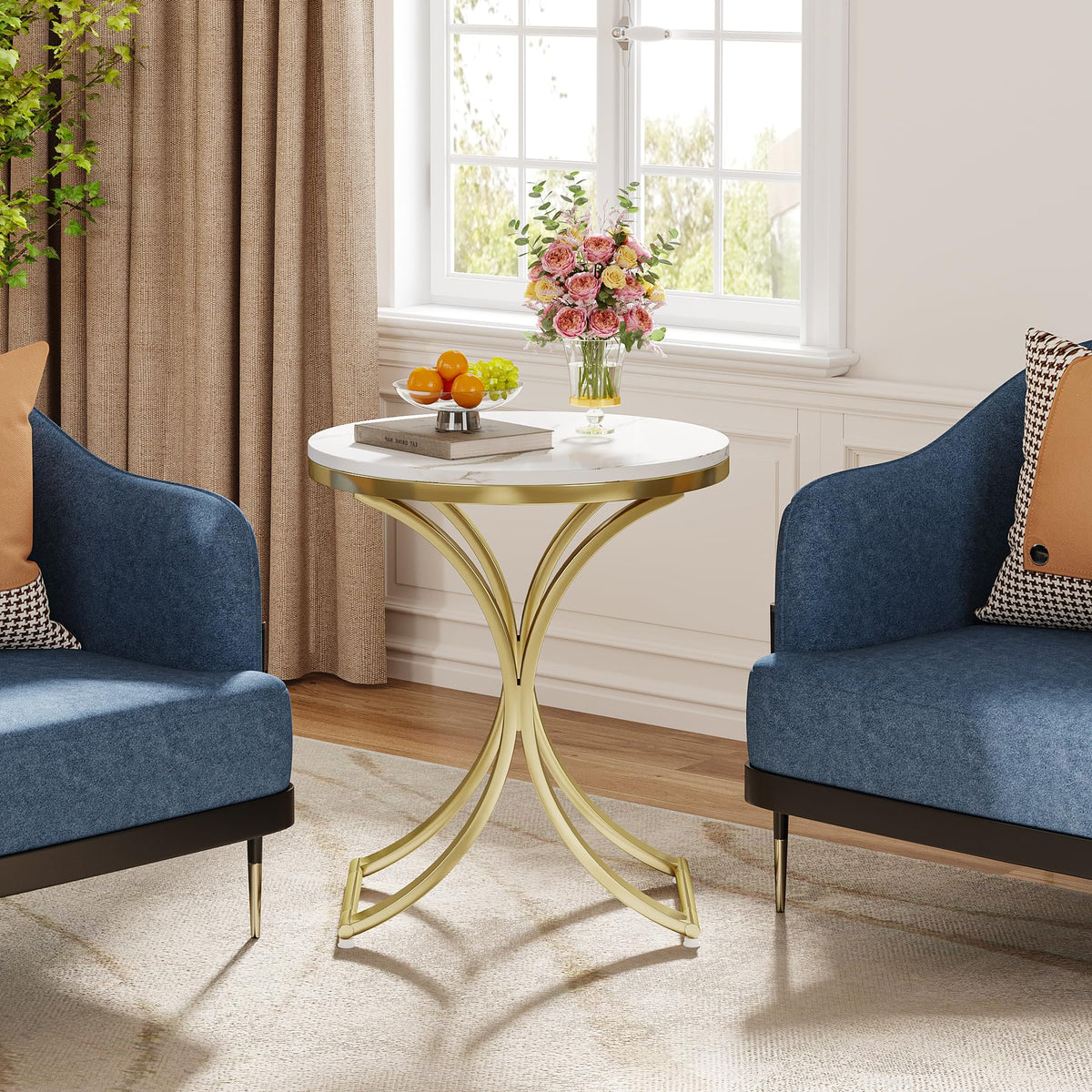 Round Faux Marble Side Tables, Set of 2