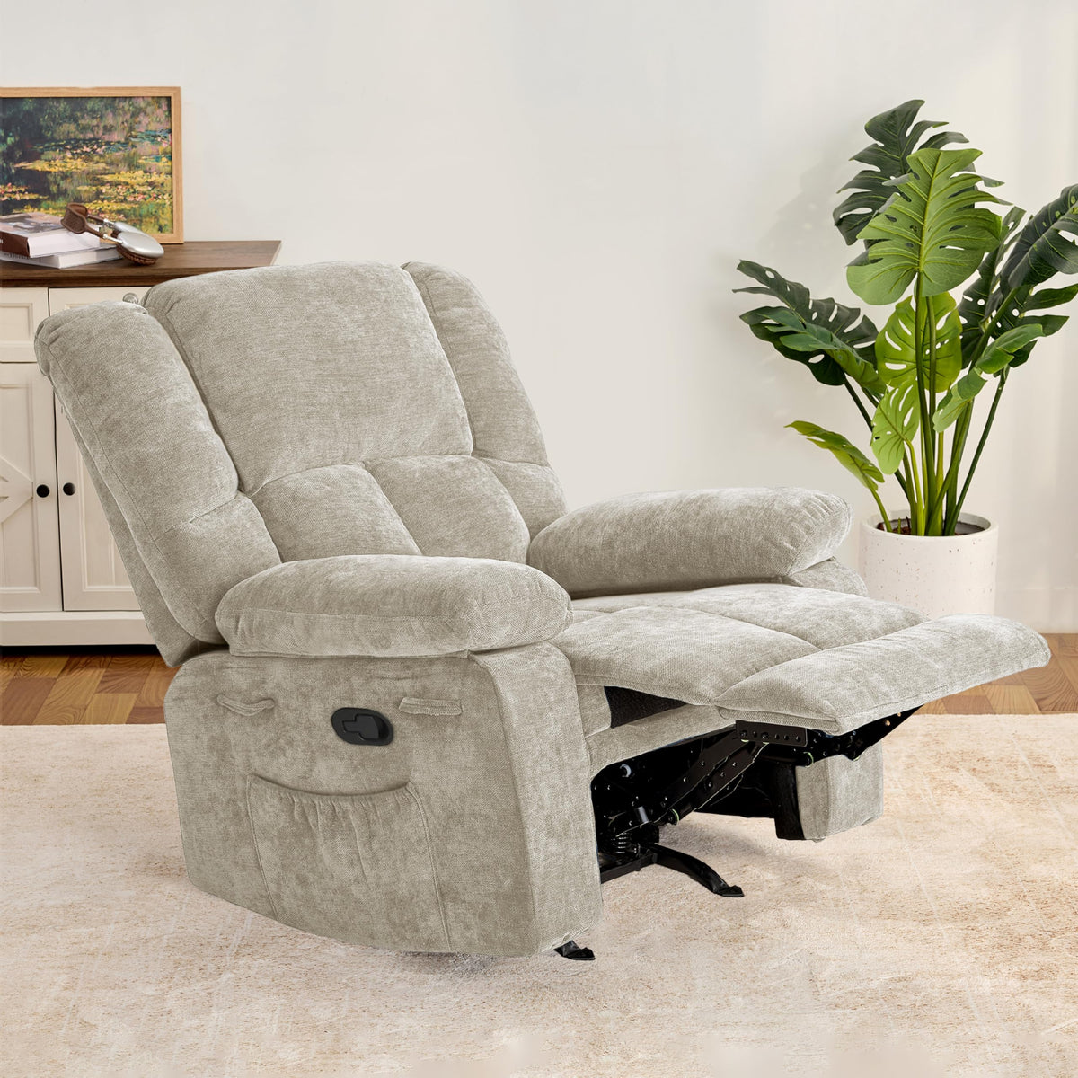 zzlay Velevt Rocker Recliner Chair, Wide Manual Recliner with Side Pockets