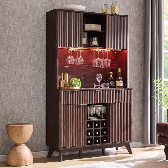 Fluted Bar Cabinet with LED Lights