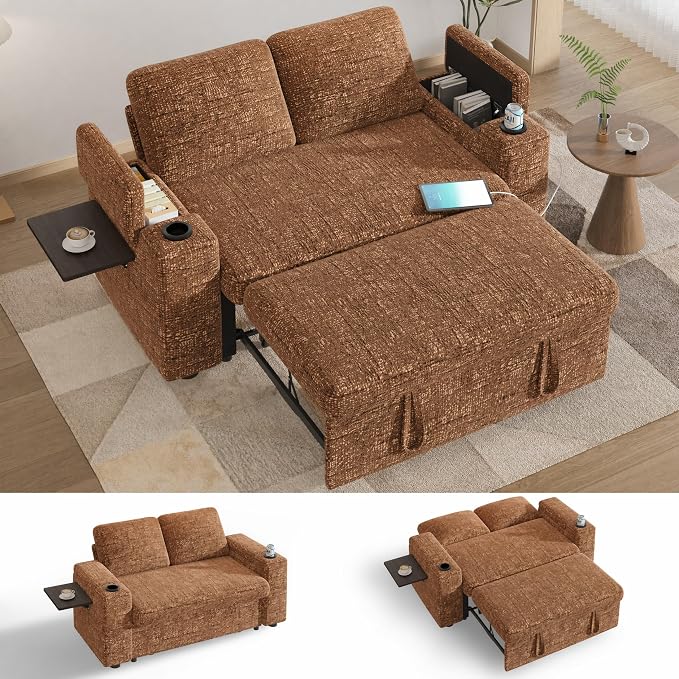 Chenille Pull-Out Sleeper Loveseat