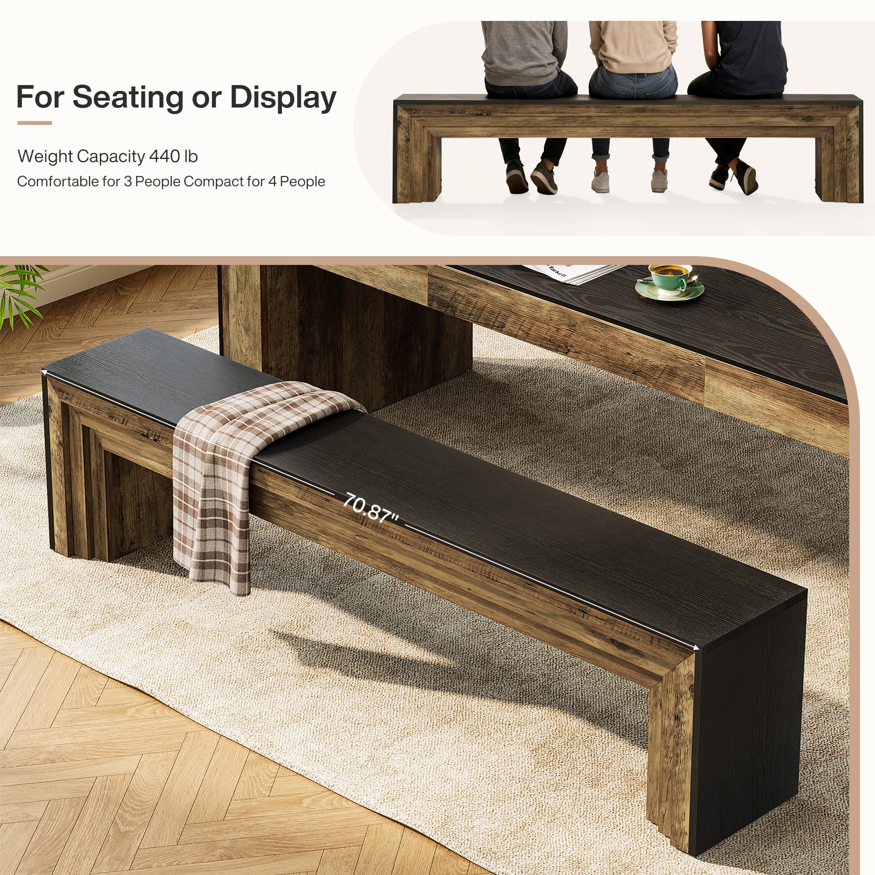 70.9" Extra Long Dining Bench