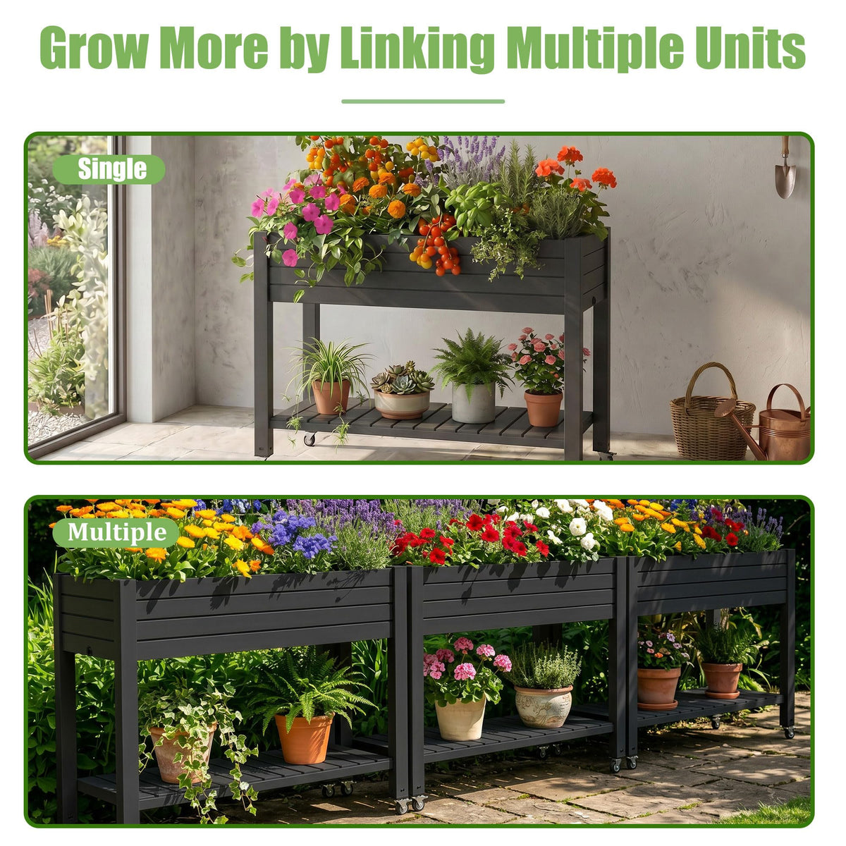 EFU Raised Garden Beds Outdoor, with Wheels & Extra Storage Shelf
