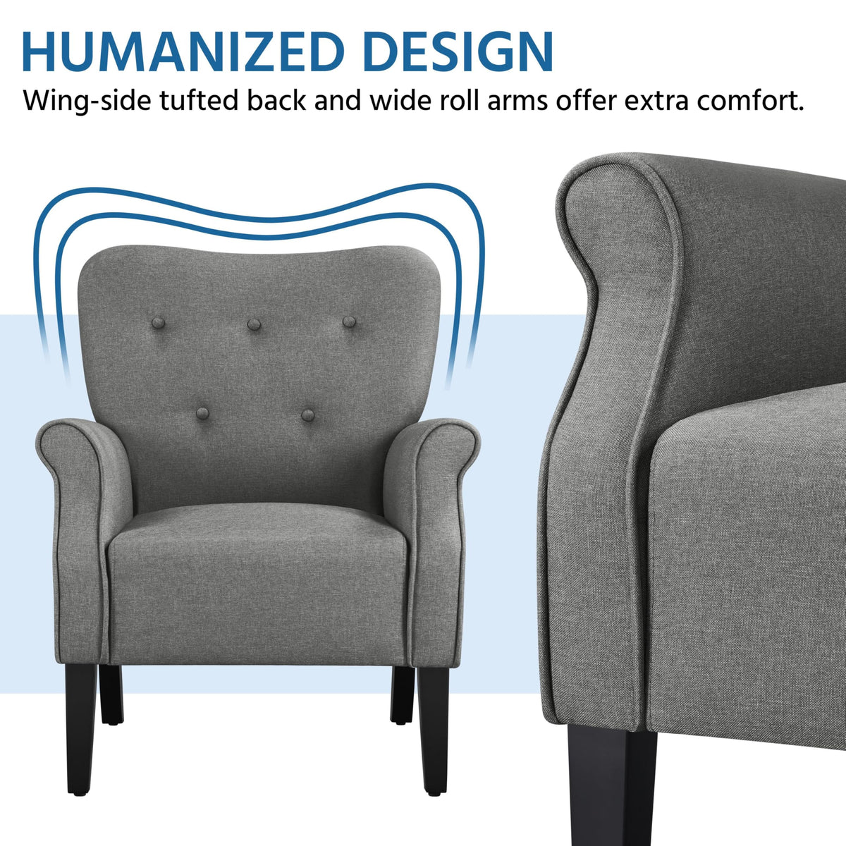 Yaheetech High Back Accent Chair Set of 2 with Rolled Arms, Dark Gray