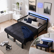VINGLI 12 Inch Full Extendable Daybed with USB Ports and LED Lights,Black
