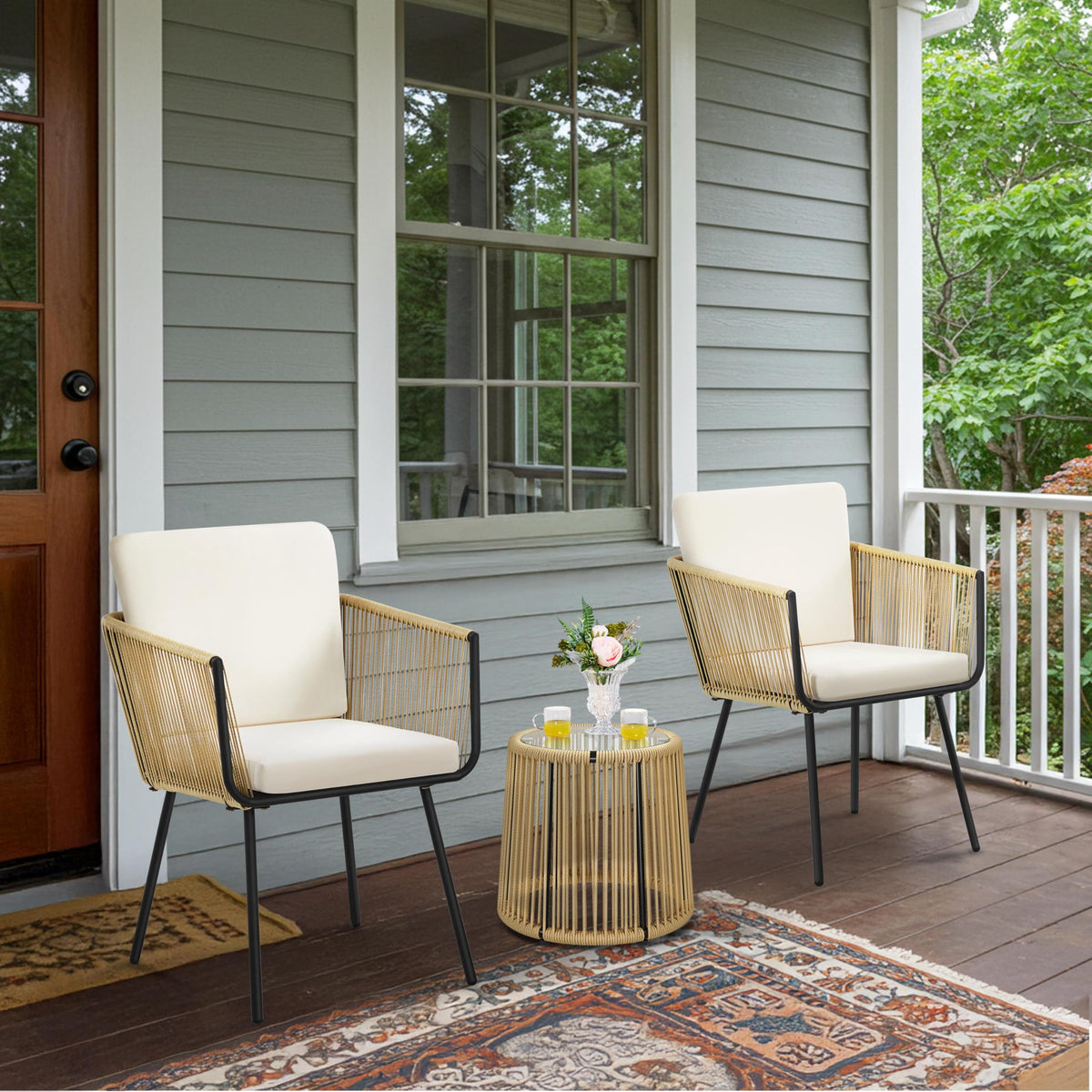Topeakmart 3 Piece Patio Bistro Set, Outdoor All-Weather Conversation Set