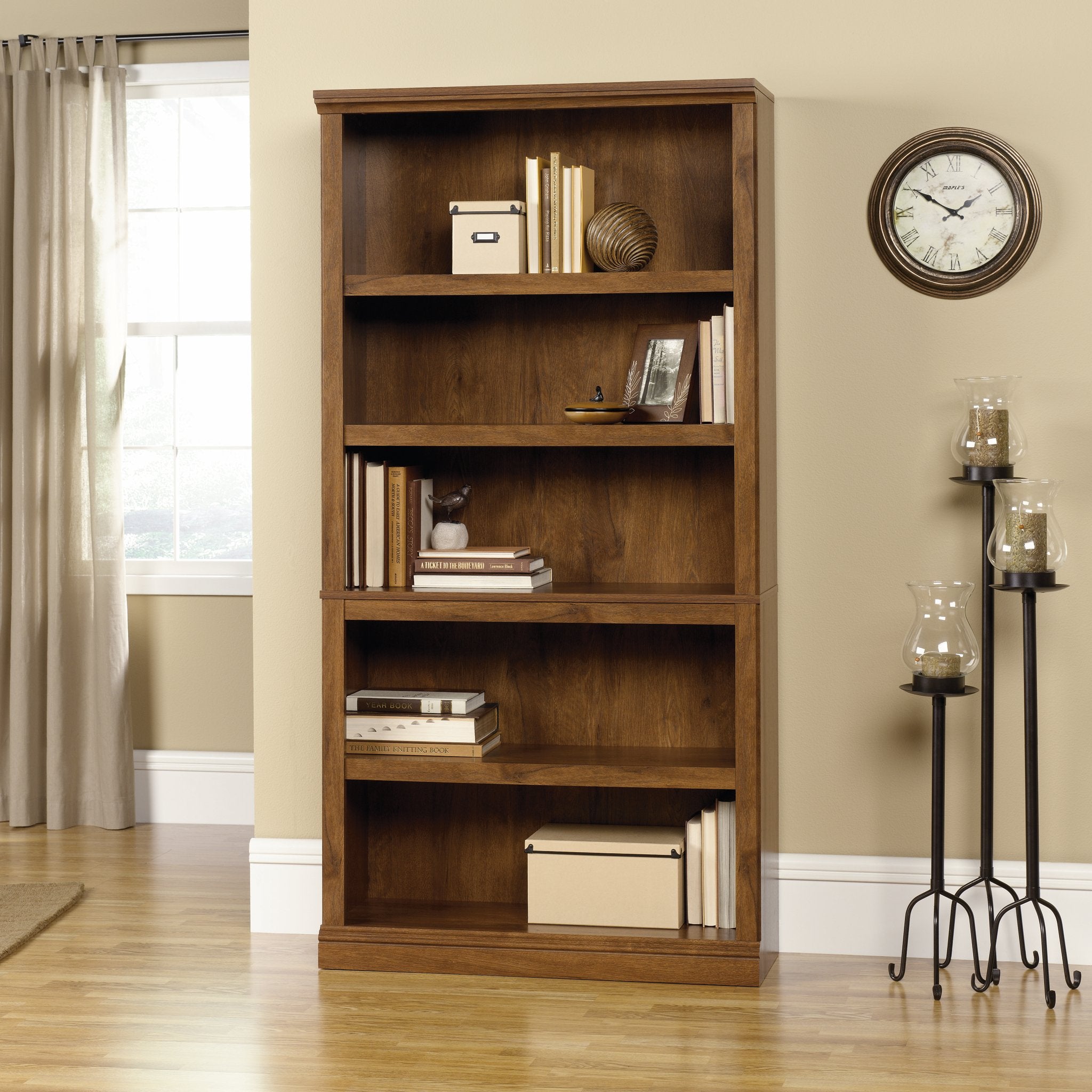 Sauder Bookcases Bundle - 5 Shelf and 3 Shelf (Oiled Oak Finish)