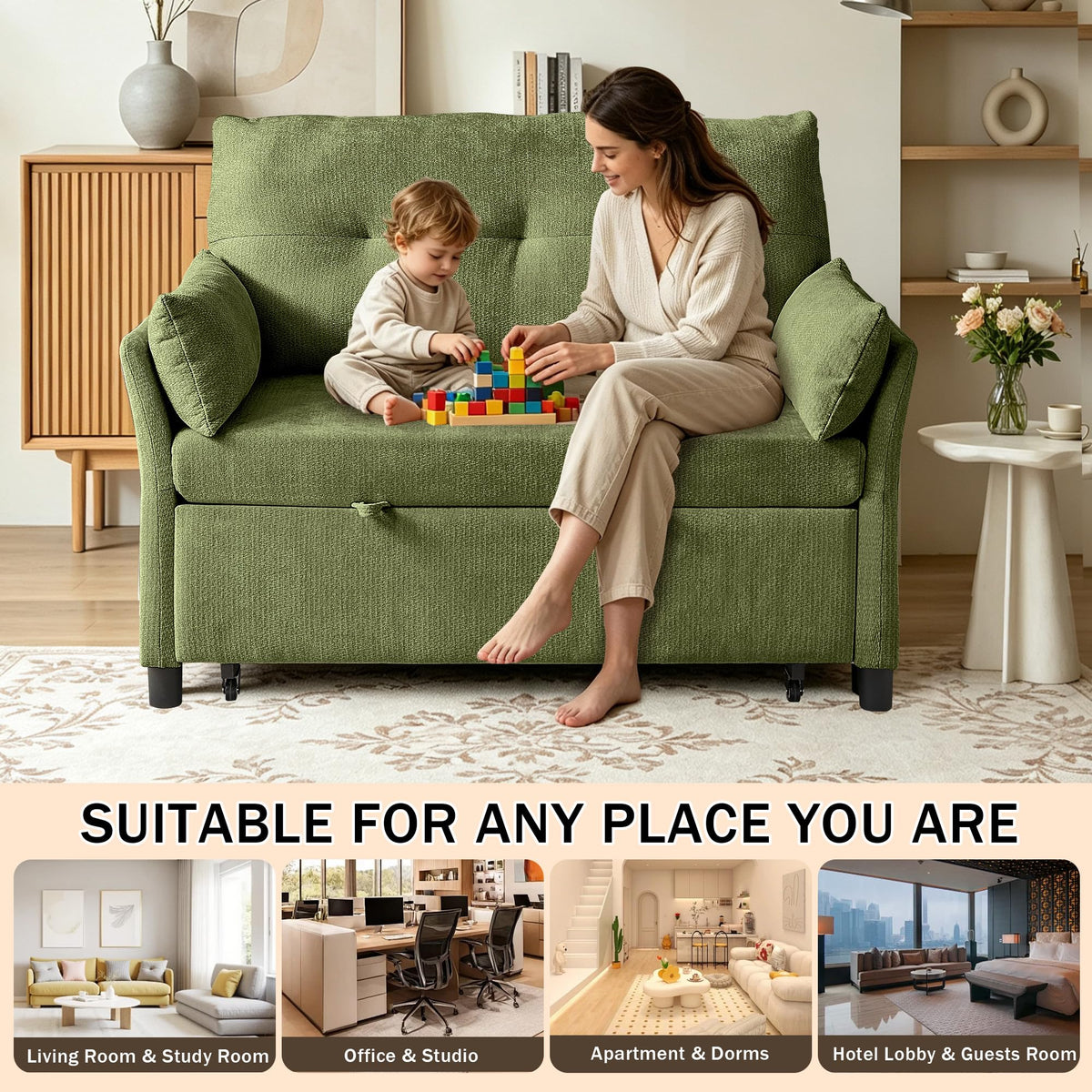 Green 3-in-1 Sleeper Loveseat