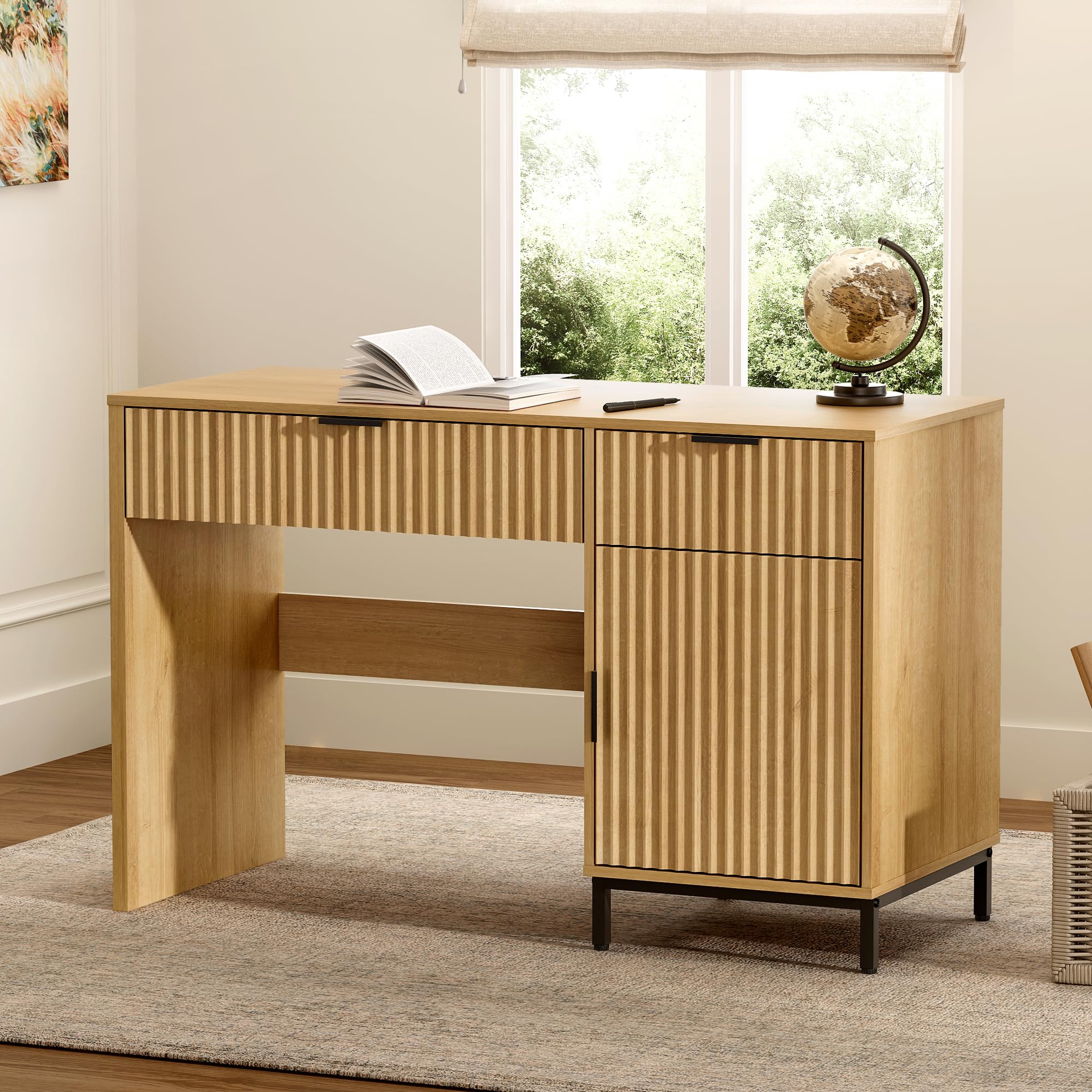 47" Fluted Computer Desk with Drawers & Cabinet