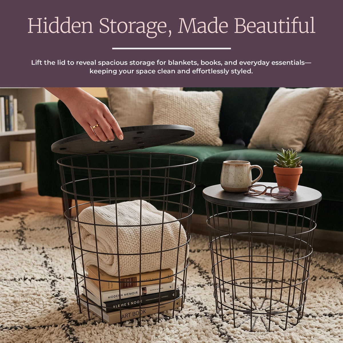 Lavish Home Round End Tables - Nesting Tables Set of 2, Black