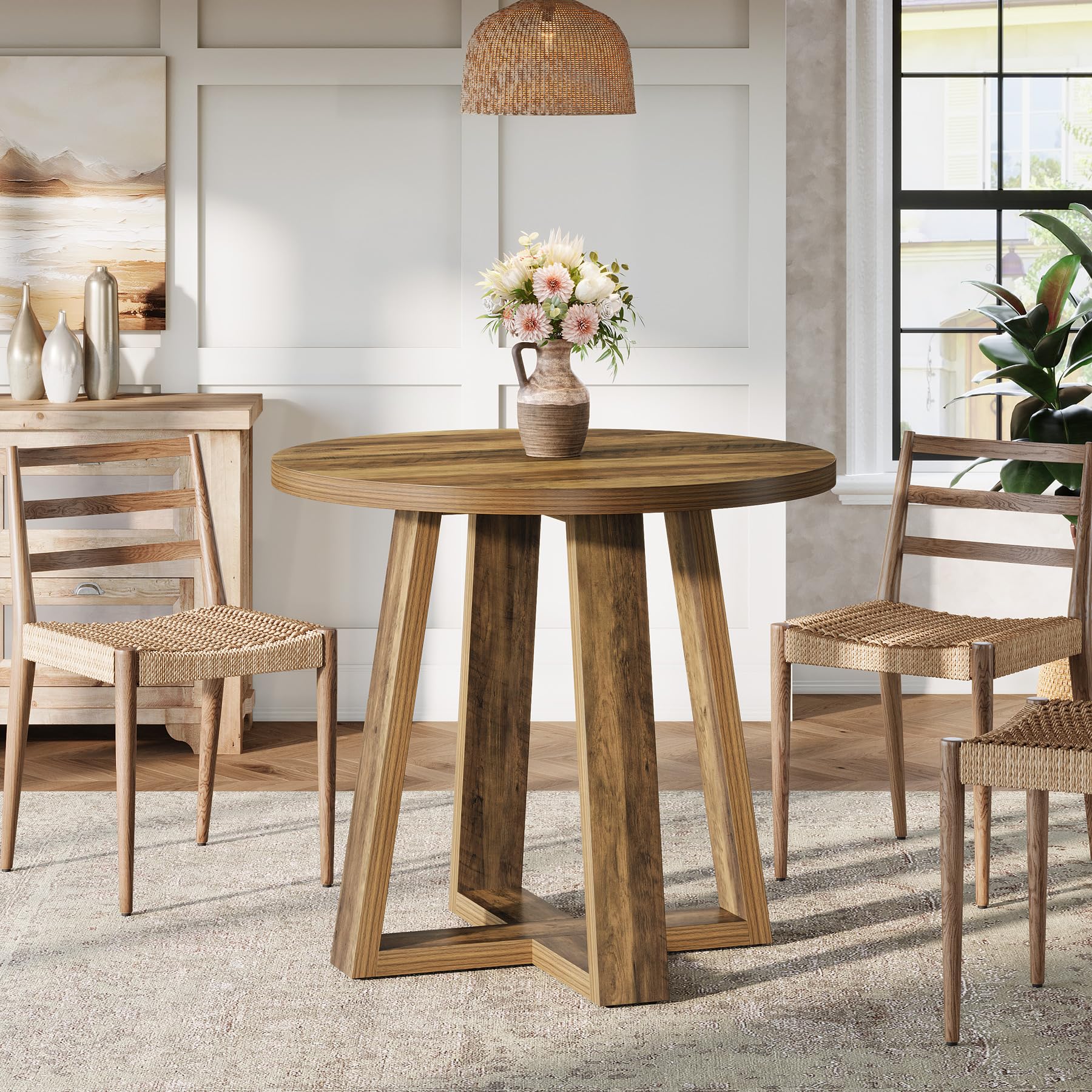 Tribesigns Small Round Dining Table for 2-4 People, 31.5 Inches Farmhouse Kitchen Table for Small Space, Dining Room, Kitchen, Apartment, Rustic Brown