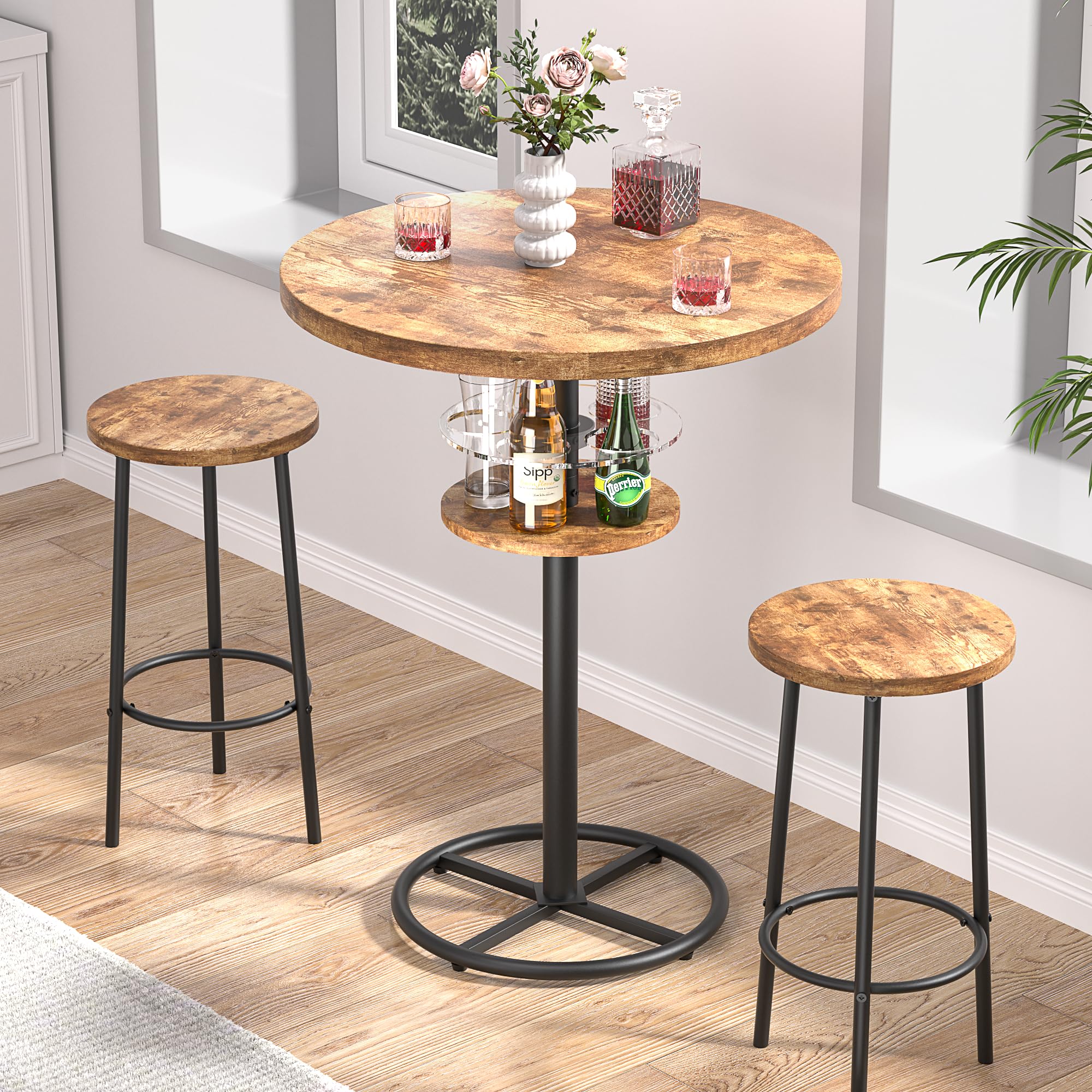 3-Piece Bar Table and Chairs Set with 2 Barstools